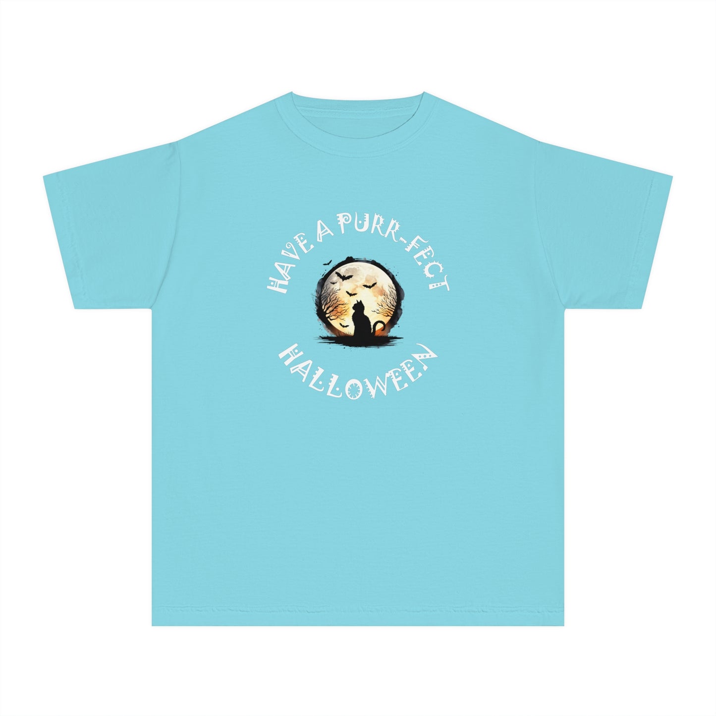 youth t-shirt, girls tee, cat lovers halloween - have a purr_fect halloween