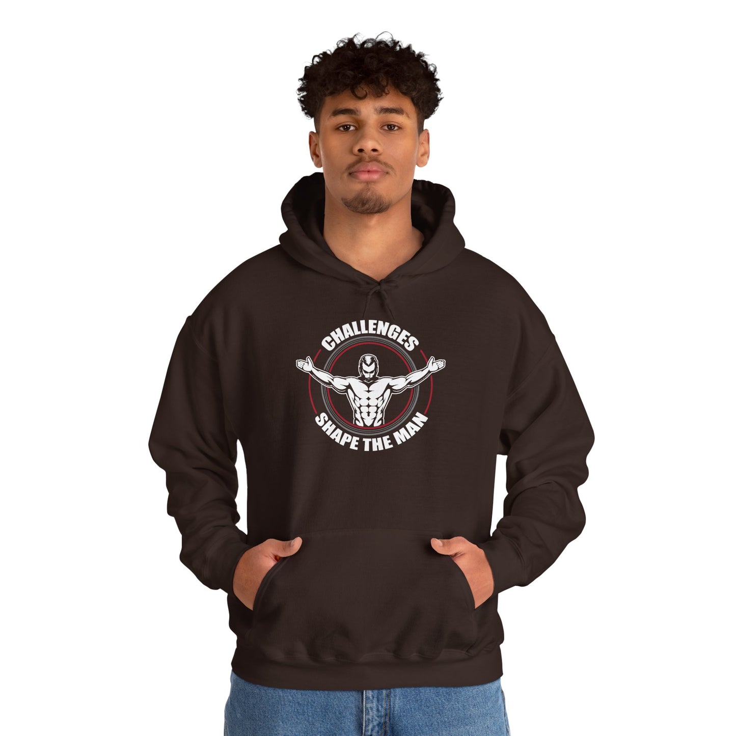 unisex heavy blend™ hooded sweatshirt - challenges shape the man - grit and growth quote