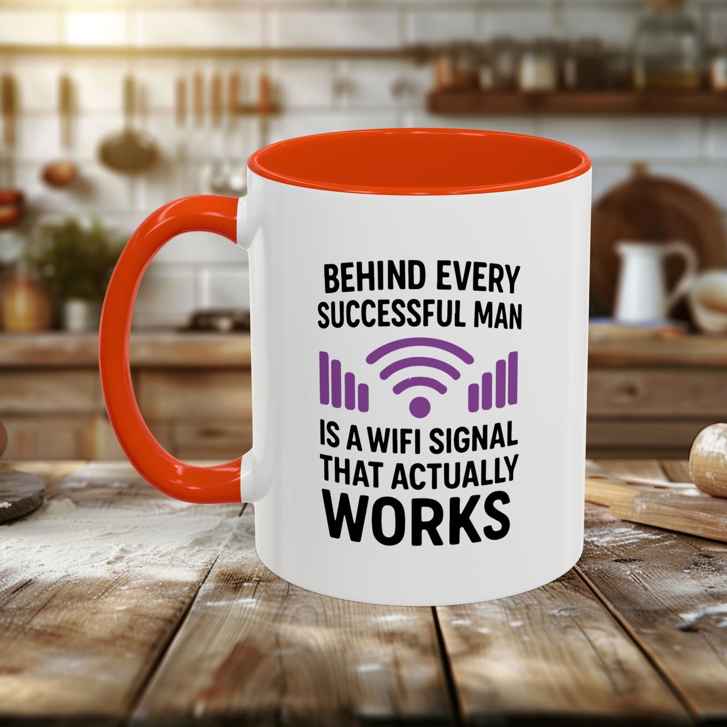colorful mugs (11oz, 15oz) - behind every successful man is a wifi signal that works