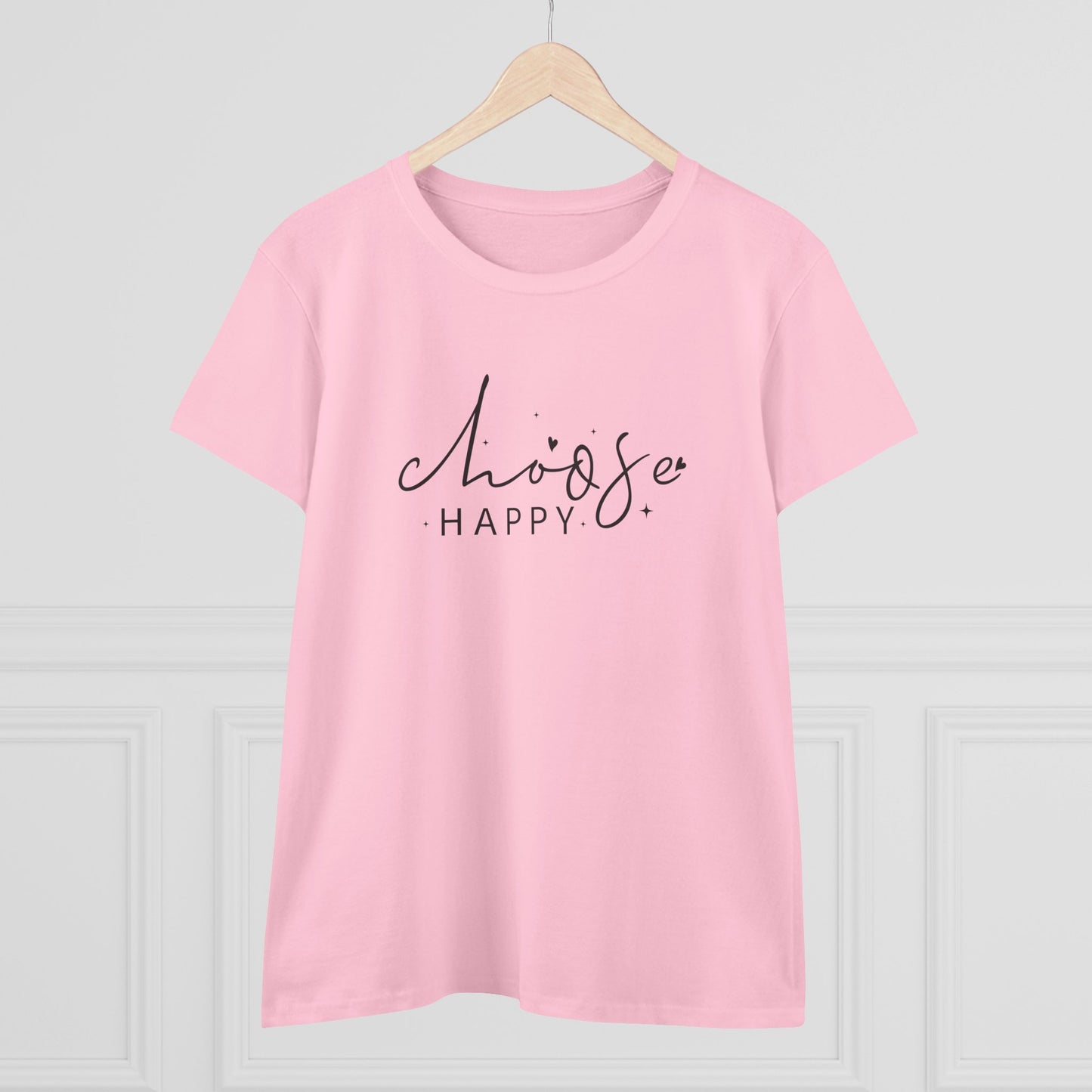 women's midweight cotton tee - choose happy - positive mindset quote