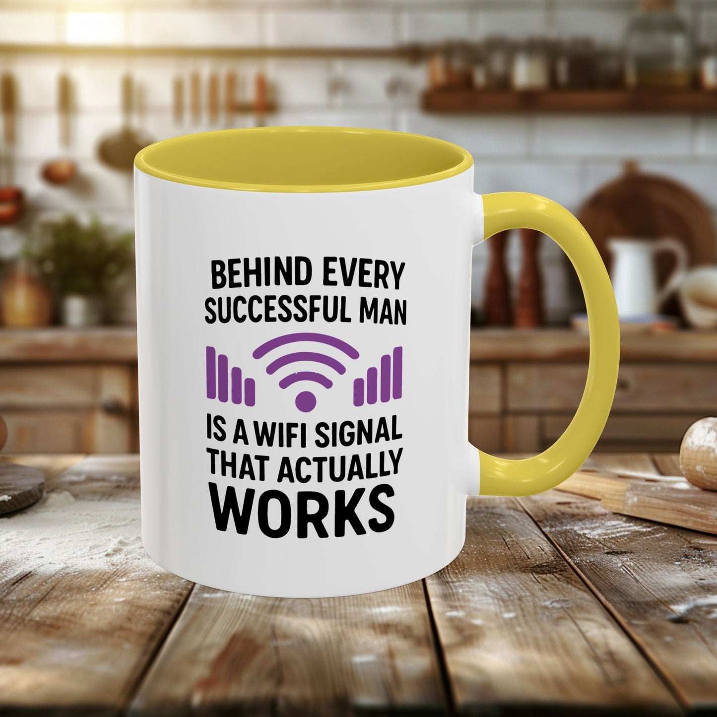 colorful mugs (11oz, 15oz) - behind every successful man is a wifi signal that works
