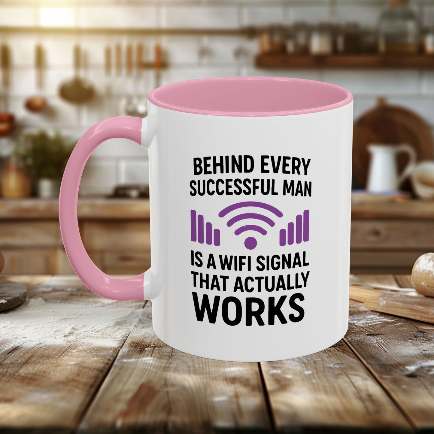 colorful mugs (11oz, 15oz) - behind every successful man is a wifi signal that works