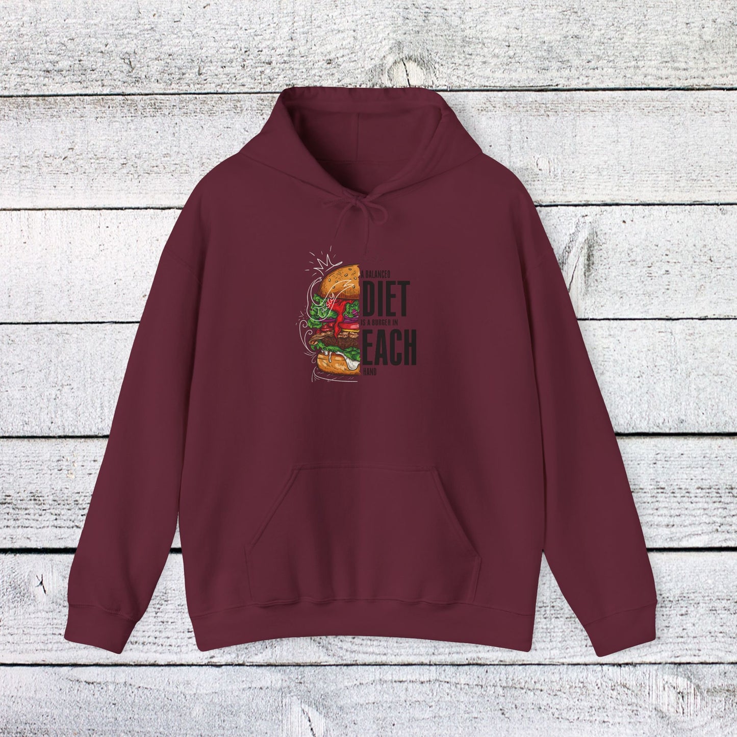 unisex heavy blend™ hooded sweatshirt - a balanced diet is a burger in each hand - funny food quote