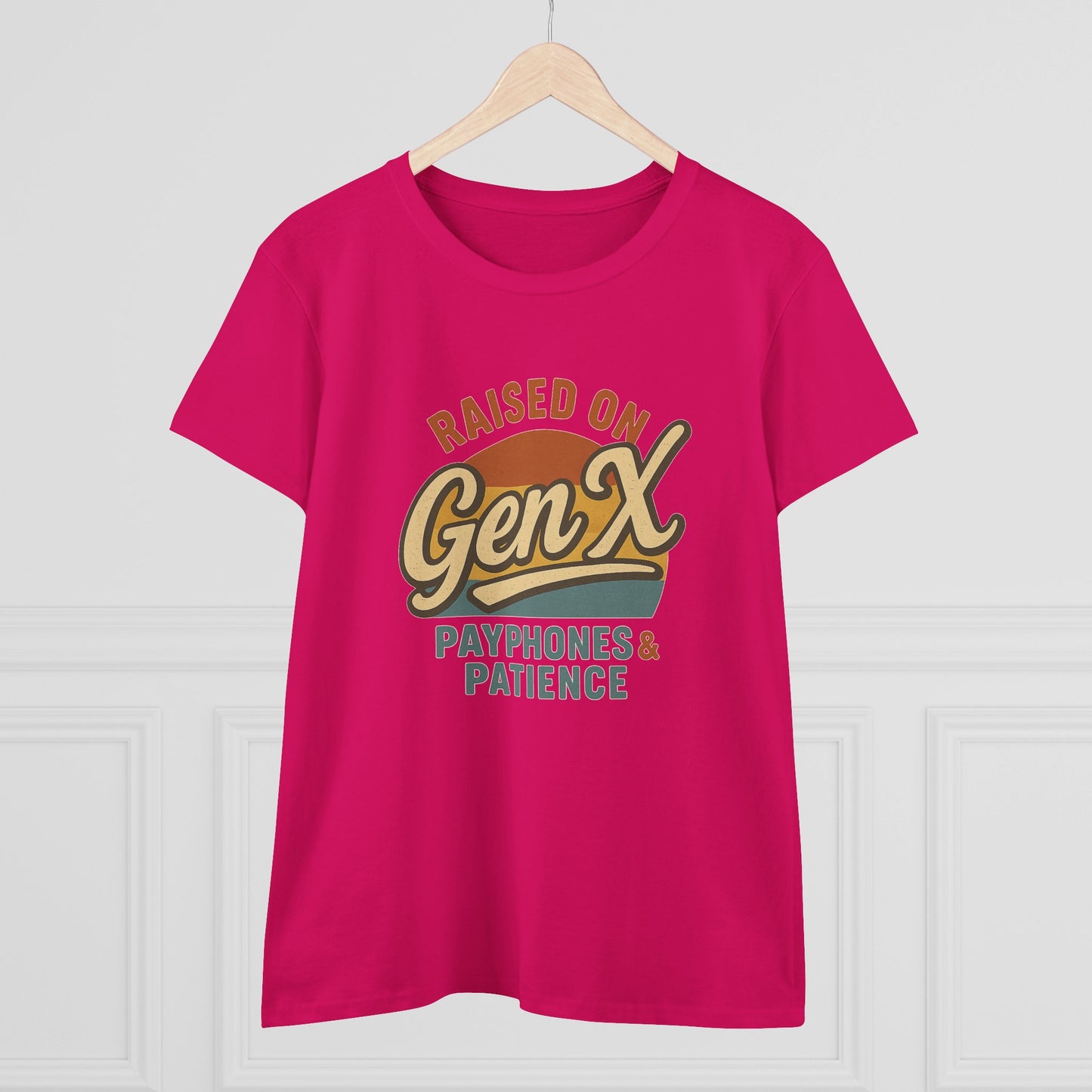 women's cotton tee - raised on gen x with payphones & patience