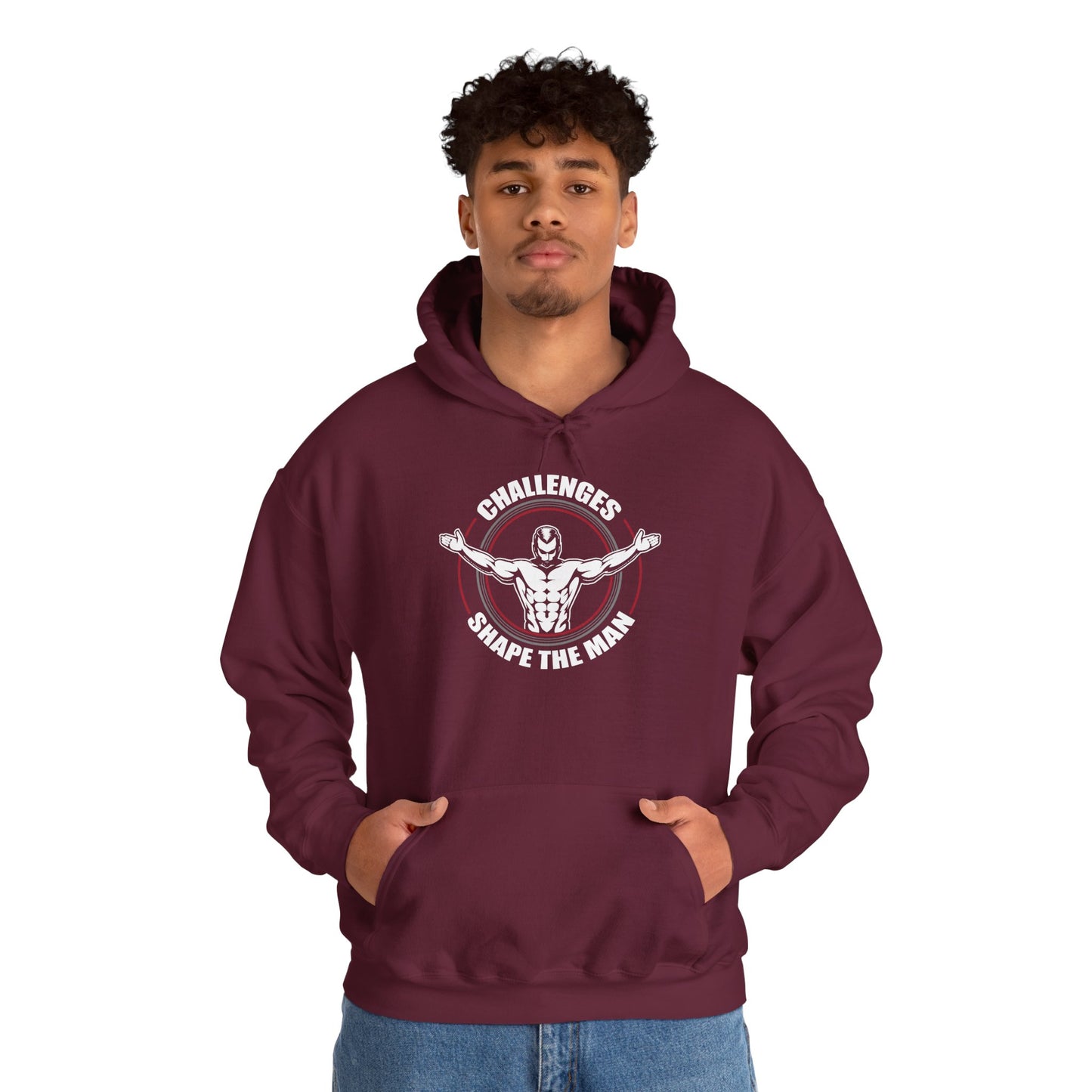 unisex heavy blend™ hooded sweatshirt - challenges shape the man - grit and growth quote