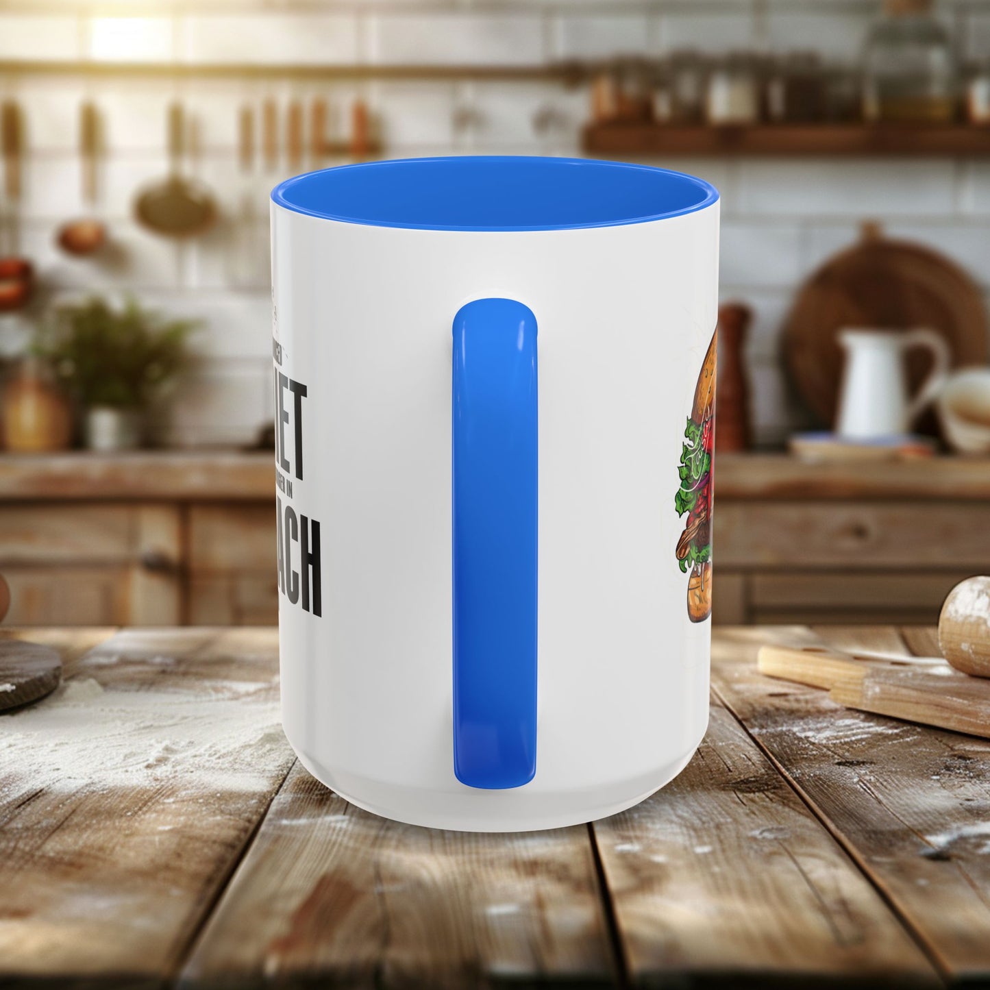 colorful mugs (11oz, 15oz) - a balanced diet is a burger in each hand - funny food quote