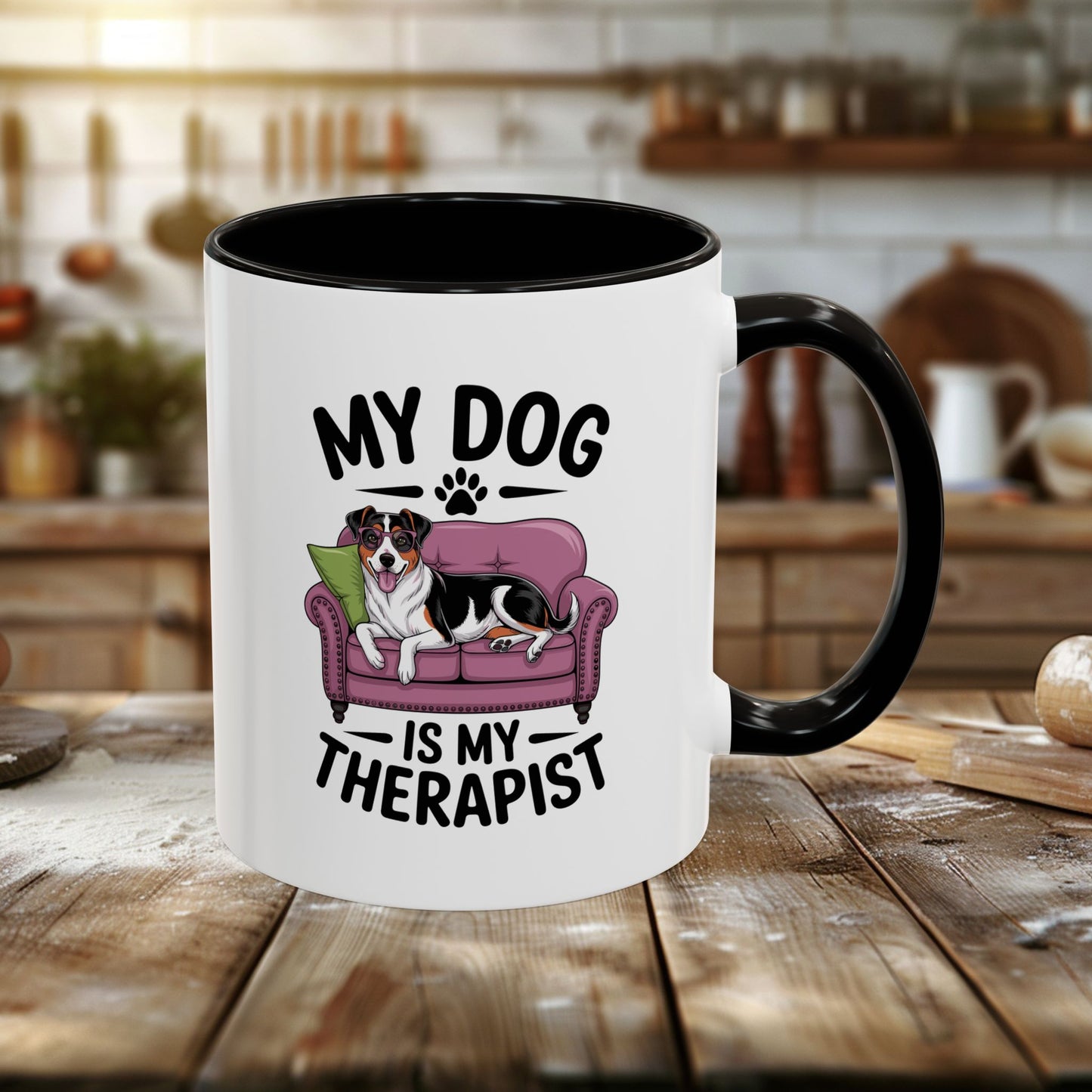 colorful mugs (11oz, 15oz) - my dog is my therapist | funny dog lover gift | cute pet quote design