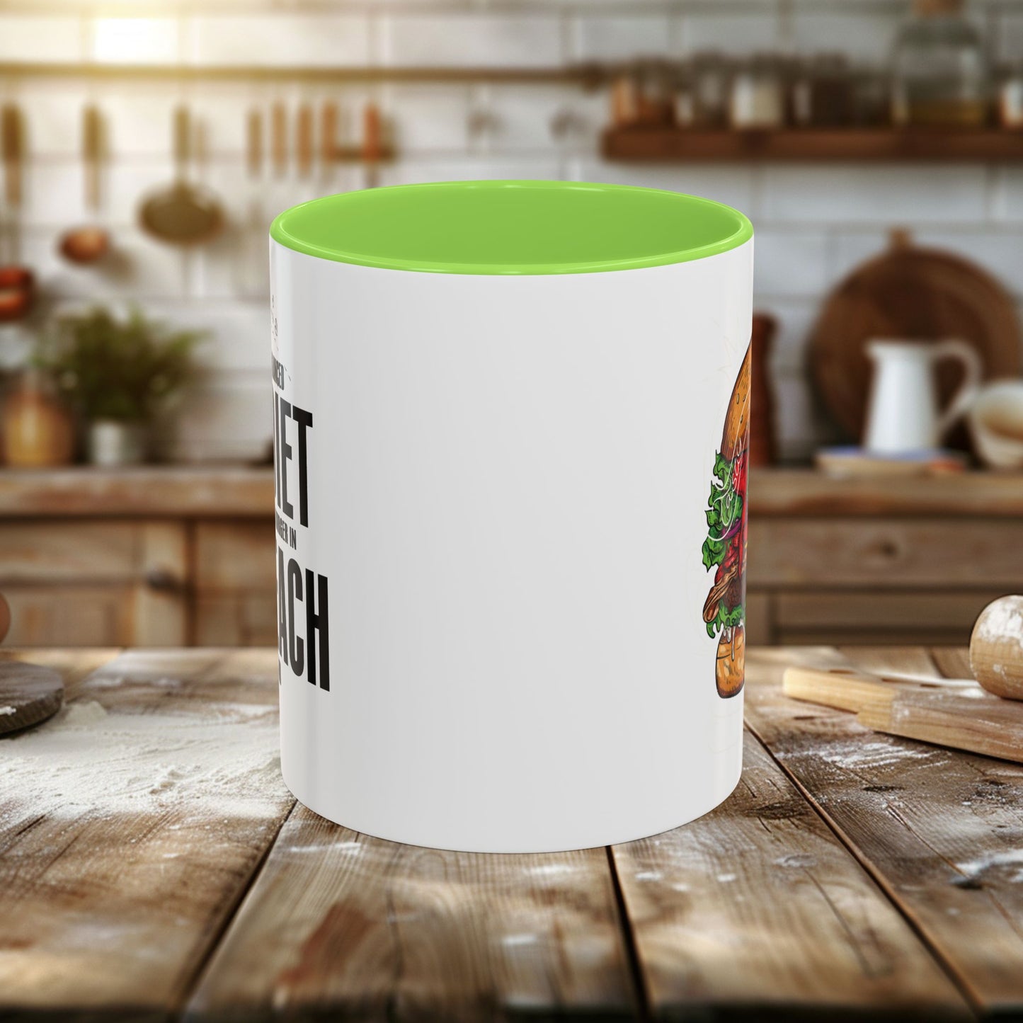 colorful mugs (11oz, 15oz) - a balanced diet is a burger in each hand - funny food quote