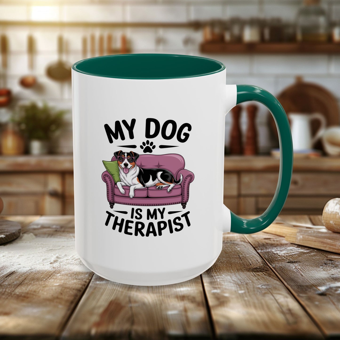 colorful mugs (11oz, 15oz) - my dog is my therapist | funny dog lover gift | cute pet quote design