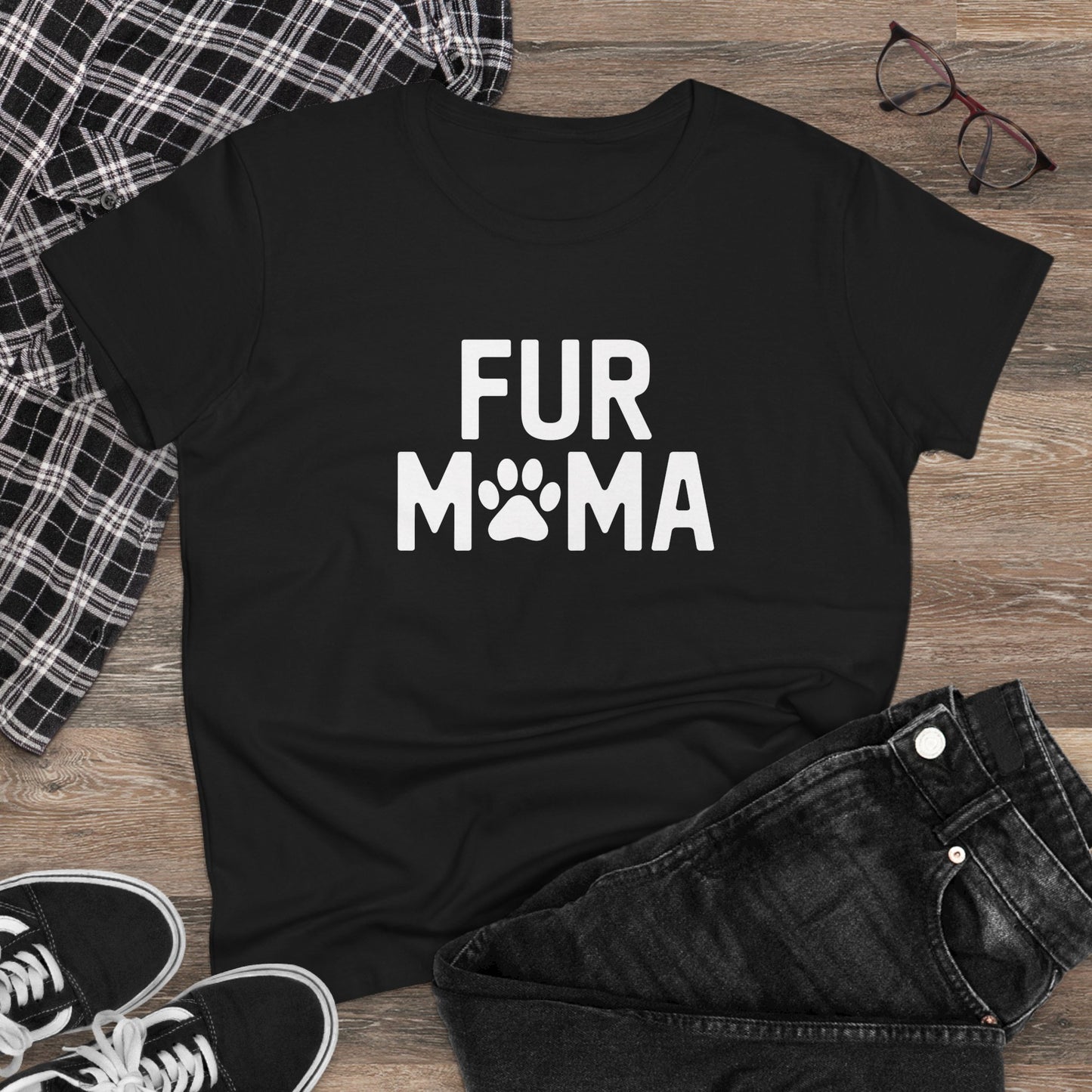 women's midweight cotton tee - fur muma | funny dog lover gift | cute pet quote design