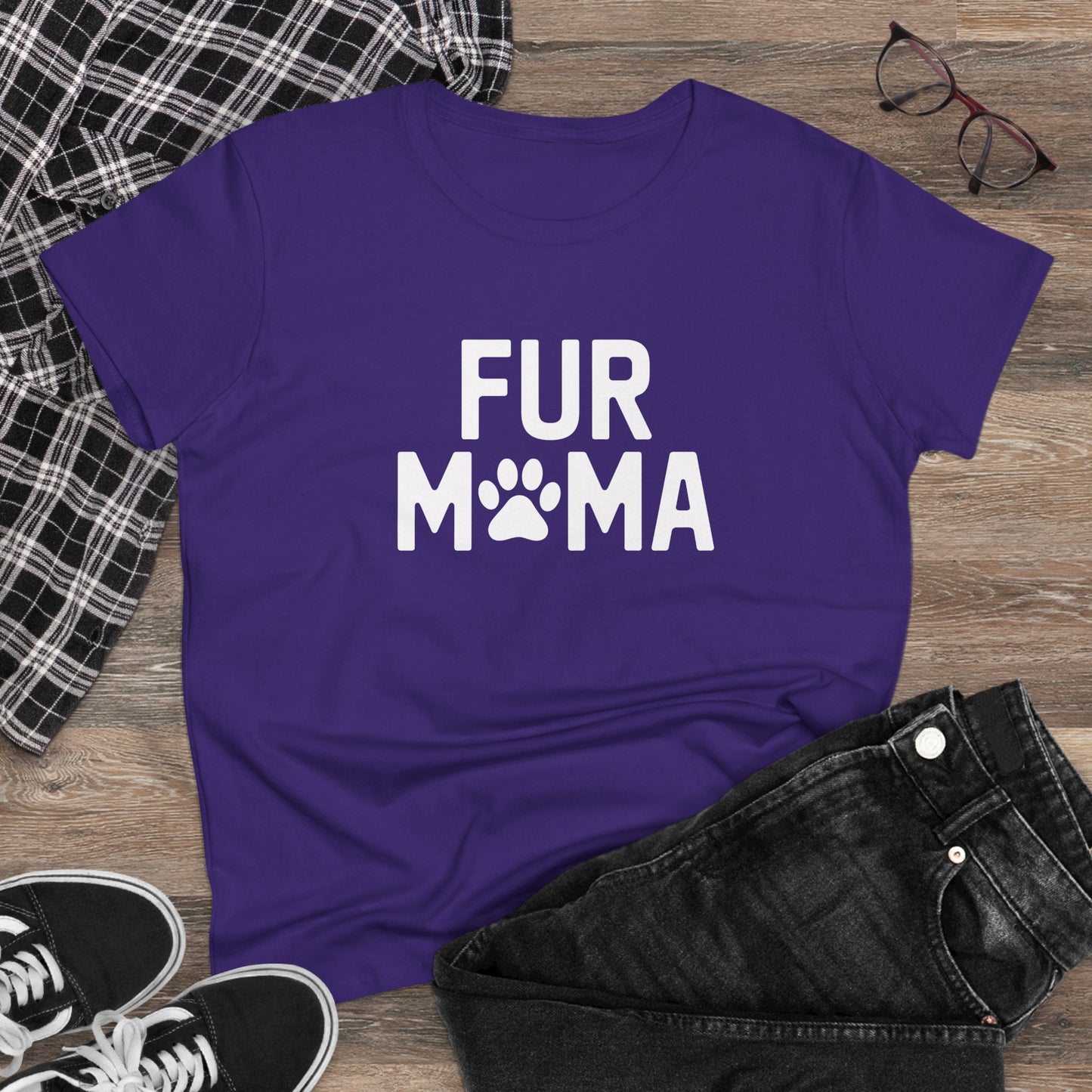 women's midweight cotton tee - fur muma | funny dog lover gift | cute pet quote design