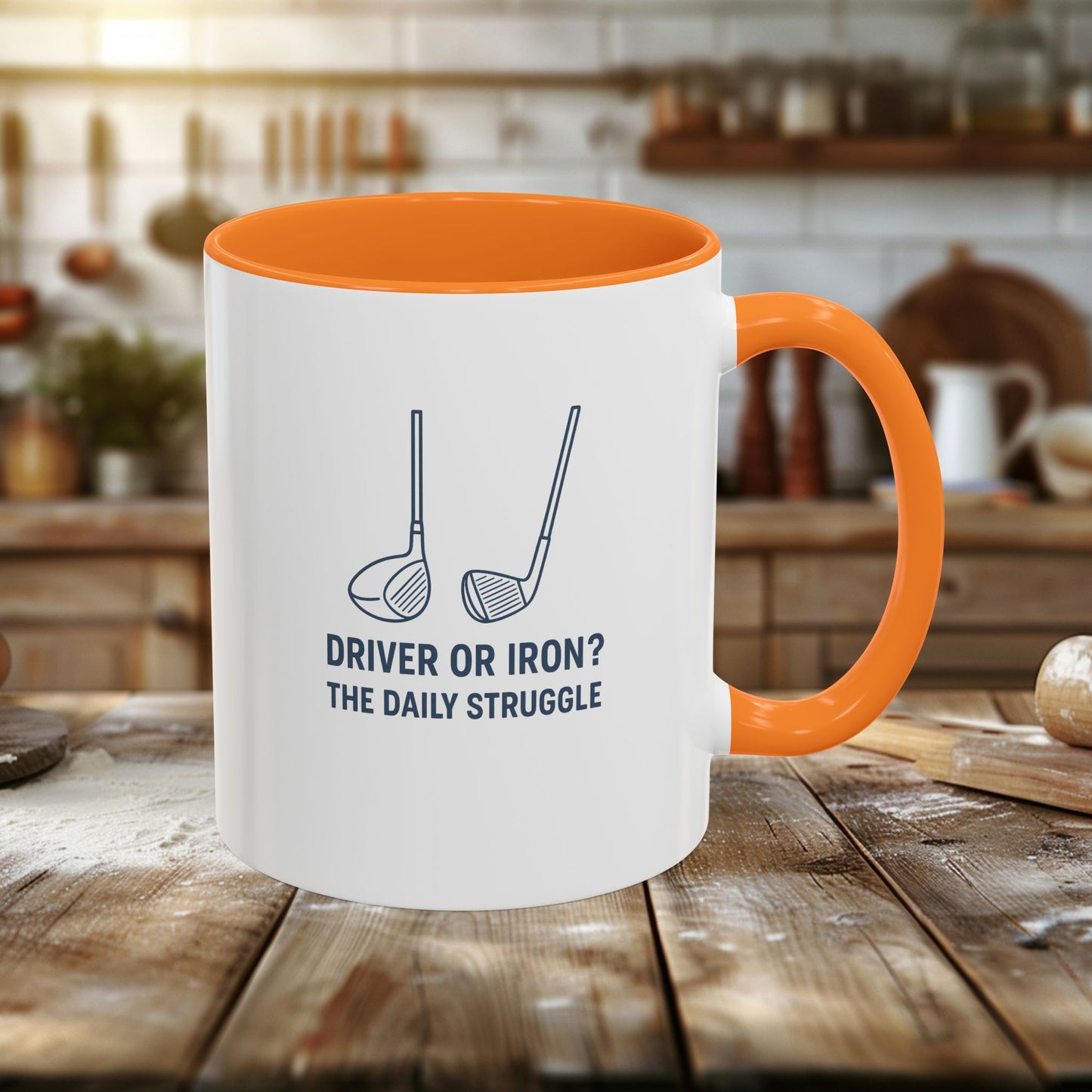 colorful golf mug - driver or iron? the daily struggle