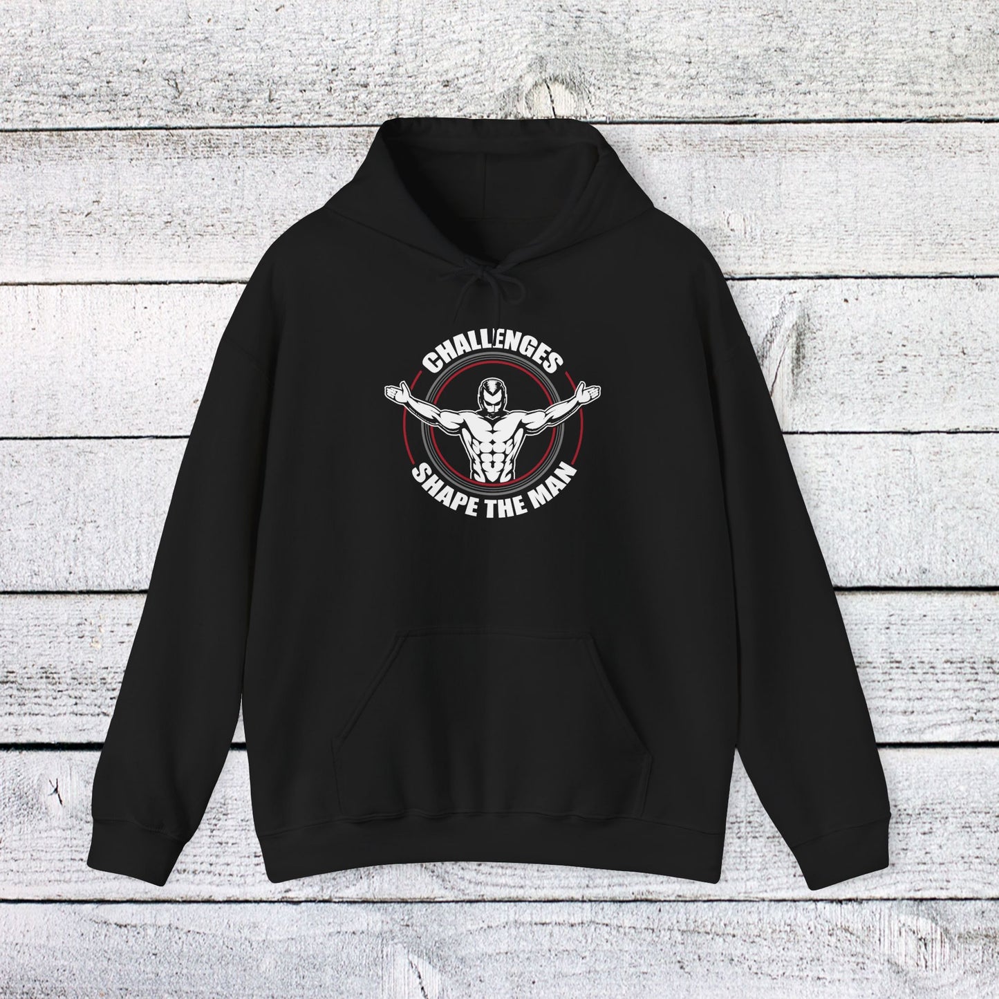 unisex heavy blend™ hooded sweatshirt - challenges shape the man - grit and growth quote