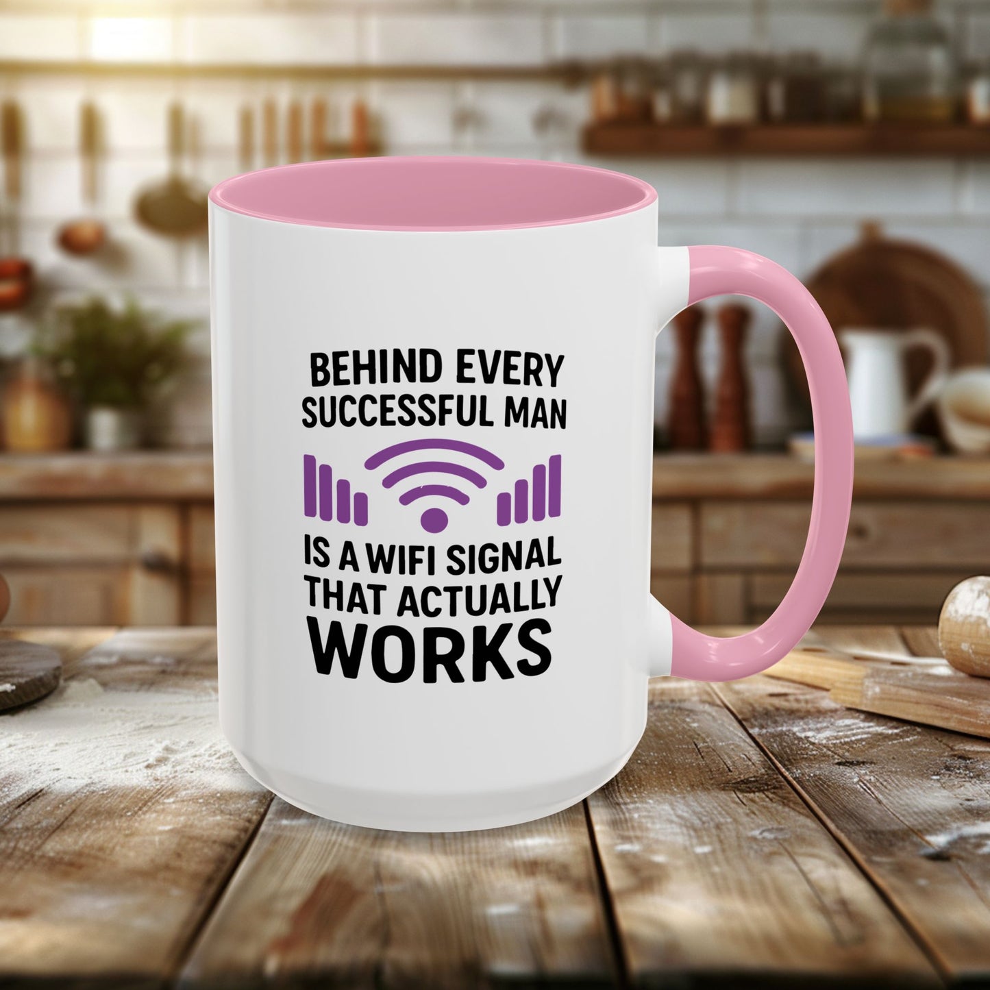 colorful mugs (11oz, 15oz) - behind every successful man is a wifi signal that works