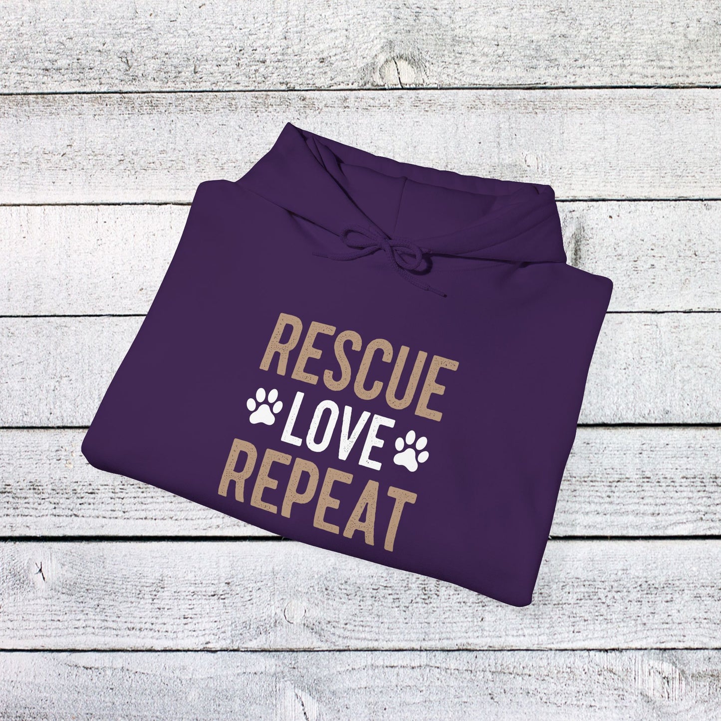 unisex heavy blend™ hooded sweatshirt - rescue love repeat | funny dog lover gift | cute pet quote design