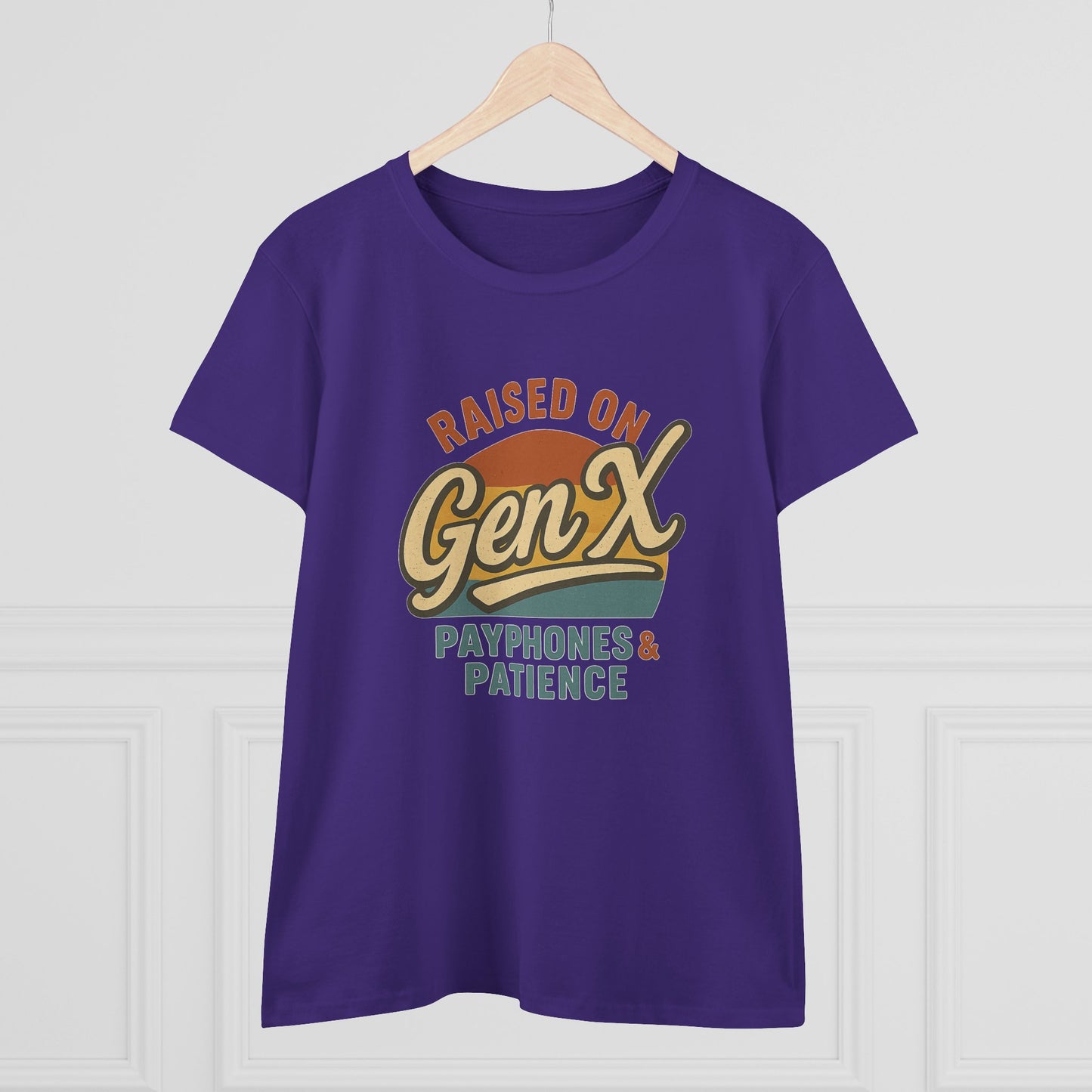 women's cotton tee - raised on gen x with payphones & patience