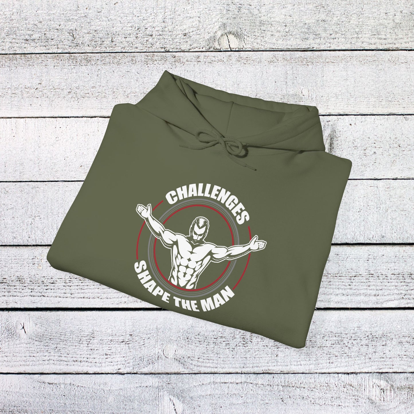 unisex heavy blend™ hooded sweatshirt - challenges shape the man - grit and growth quote