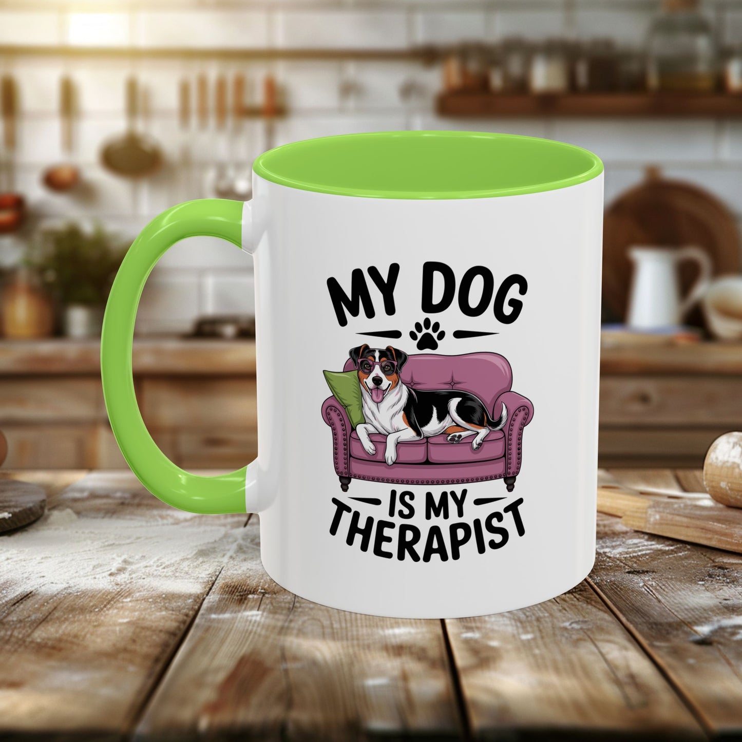 colorful mugs (11oz, 15oz) - my dog is my therapist | funny dog lover gift | cute pet quote design