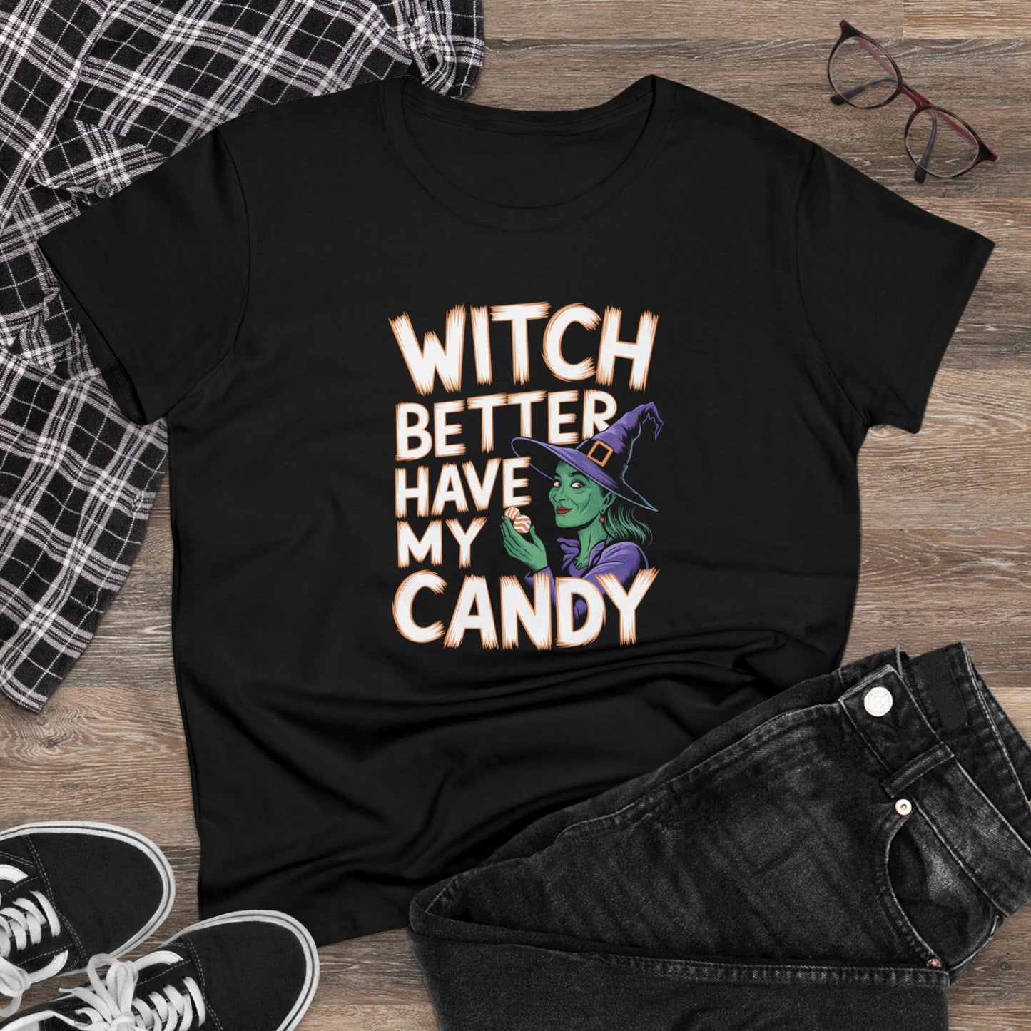women's t-shirt, women's tee, women's halloween, funny gift, witch!