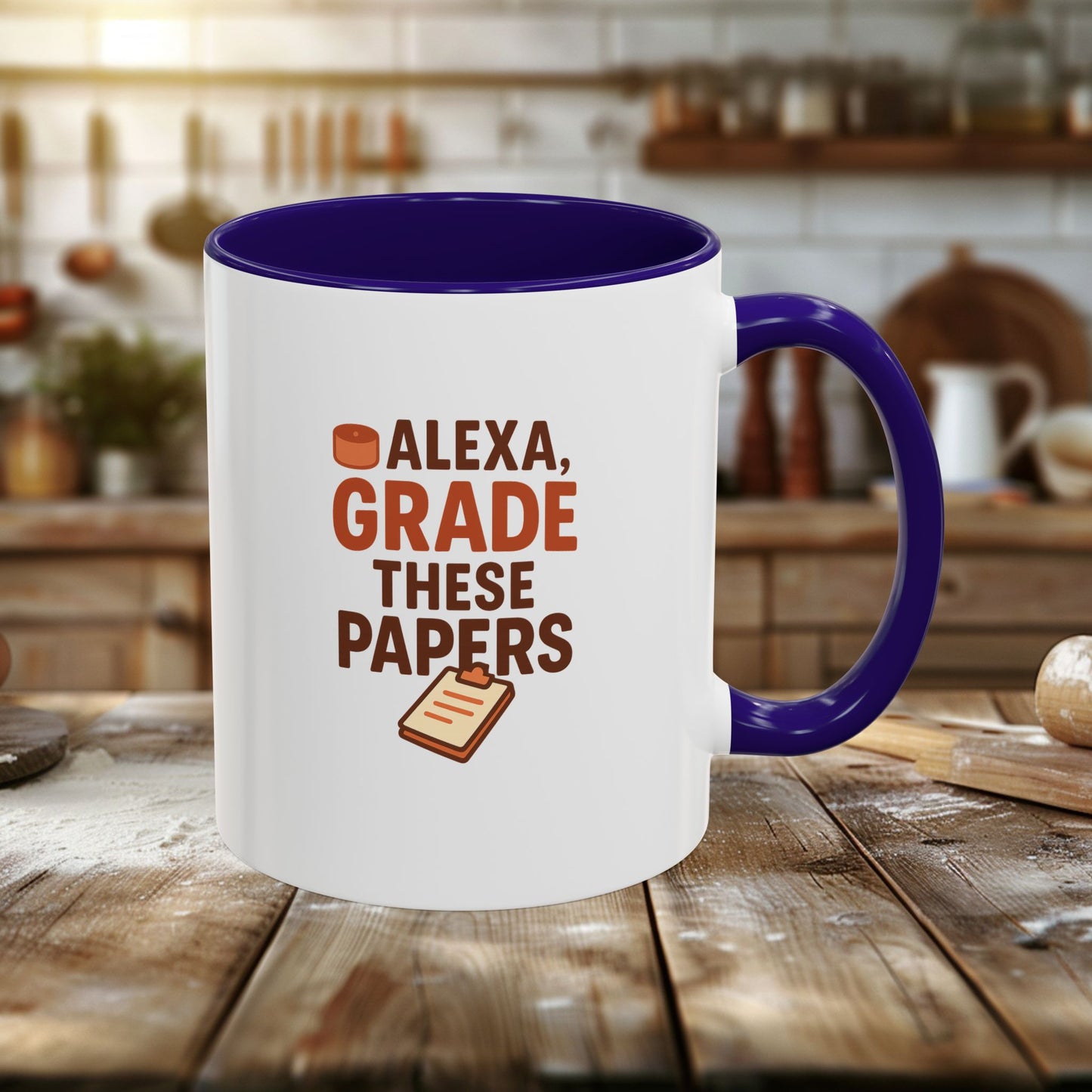 funny coffee mug - 'alexa, grade these papers' - colorful ceramic cup for teachers and students. teachers with attitude.