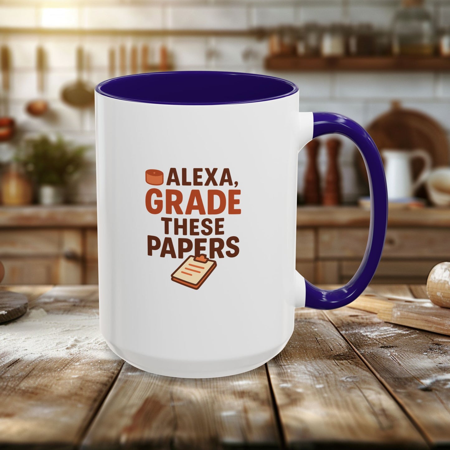 funny coffee mug - 'alexa, grade these papers' - colorful ceramic cup for teachers and students. teachers with attitude.