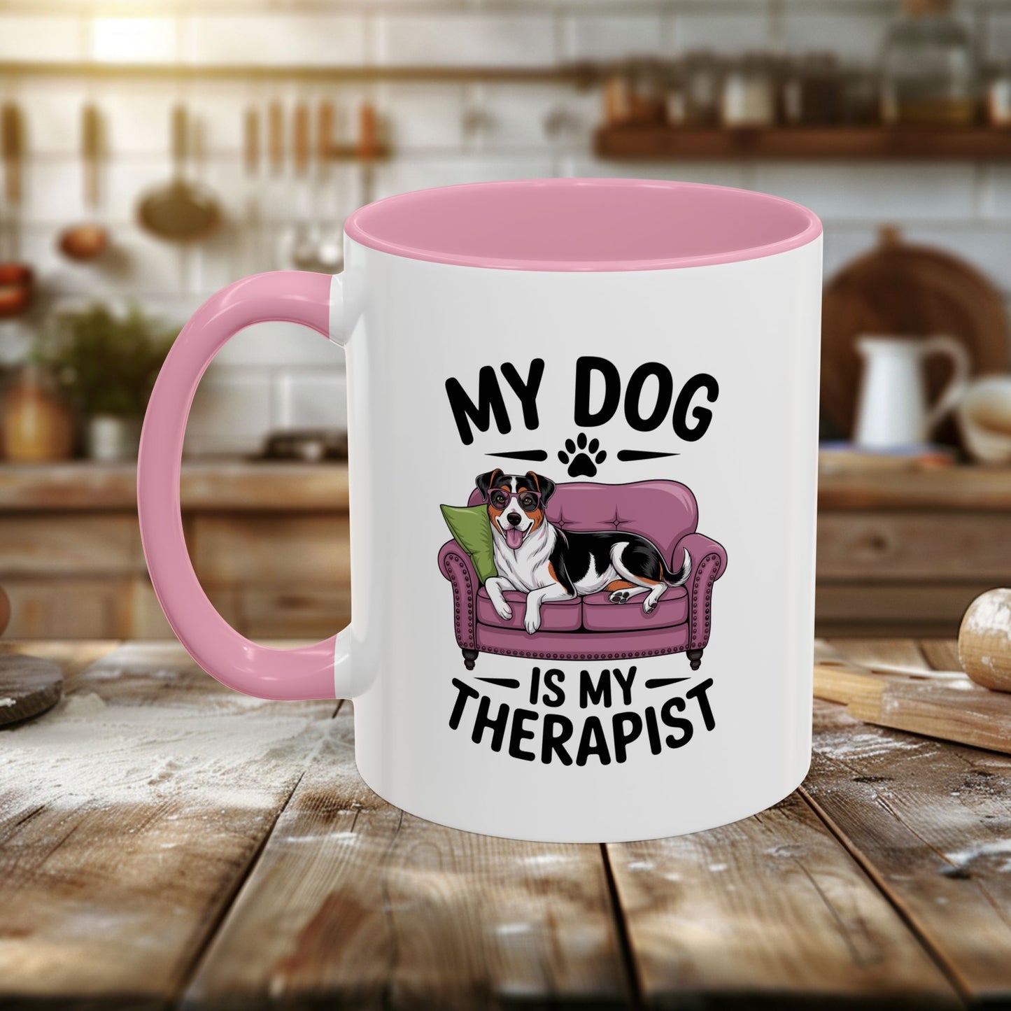 colorful mugs (11oz, 15oz) - my dog is my therapist | funny dog lover gift | cute pet quote design