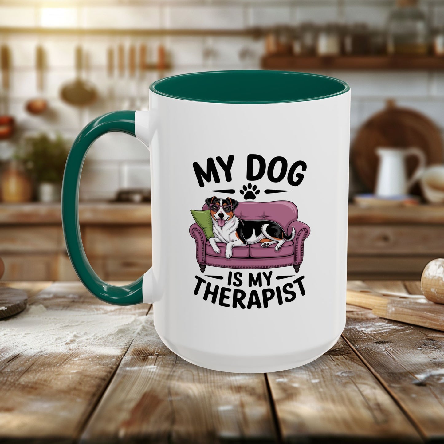 colorful mugs (11oz, 15oz) - my dog is my therapist | funny dog lover gift | cute pet quote design