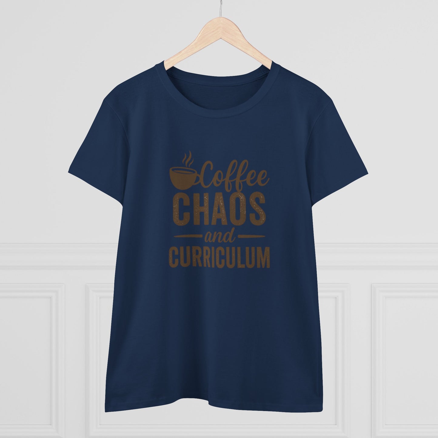 women's cotton tee - teachers with attitude. coffee chaos and curriculum design