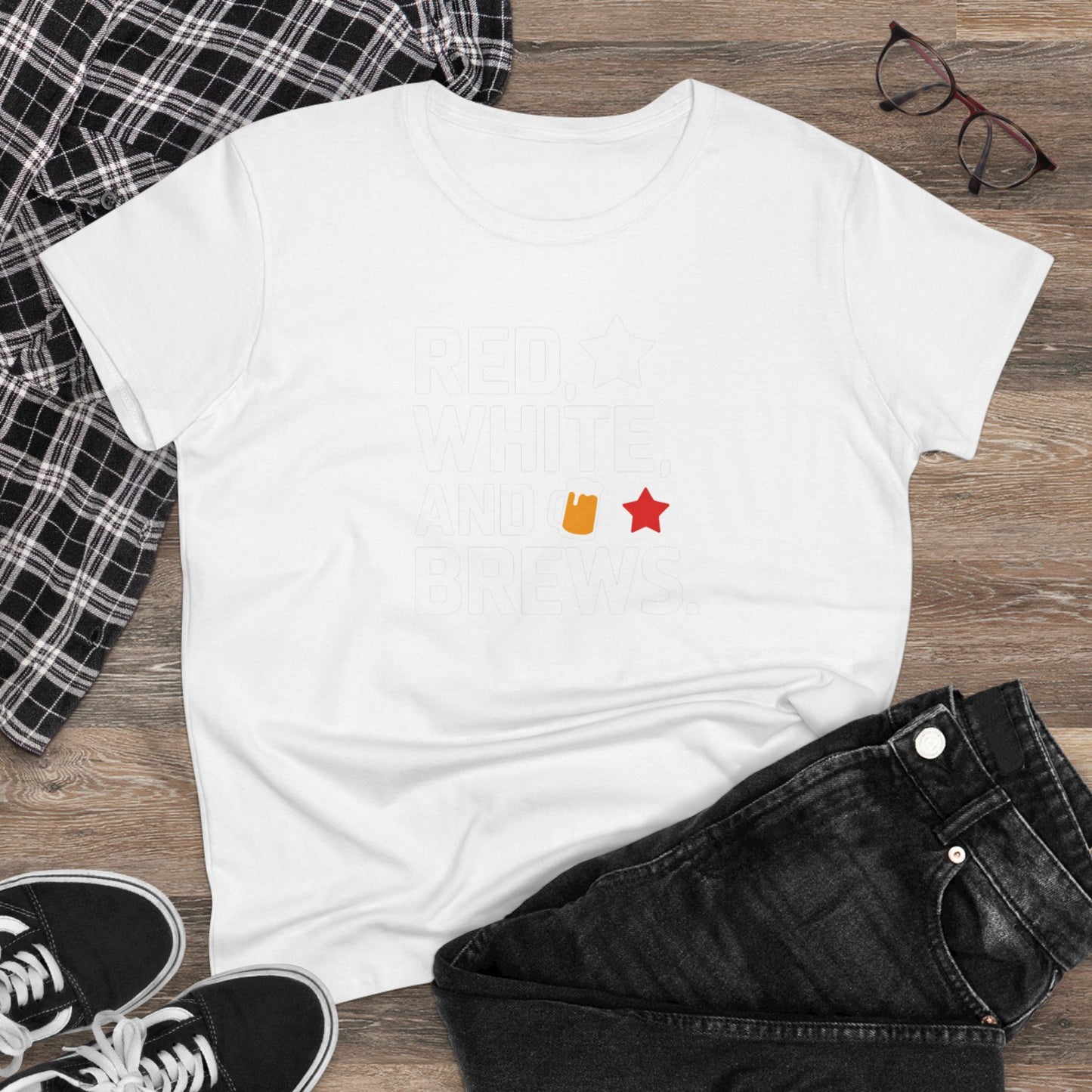 women's t-shirt, women's tee, funny gift, red white and brews!