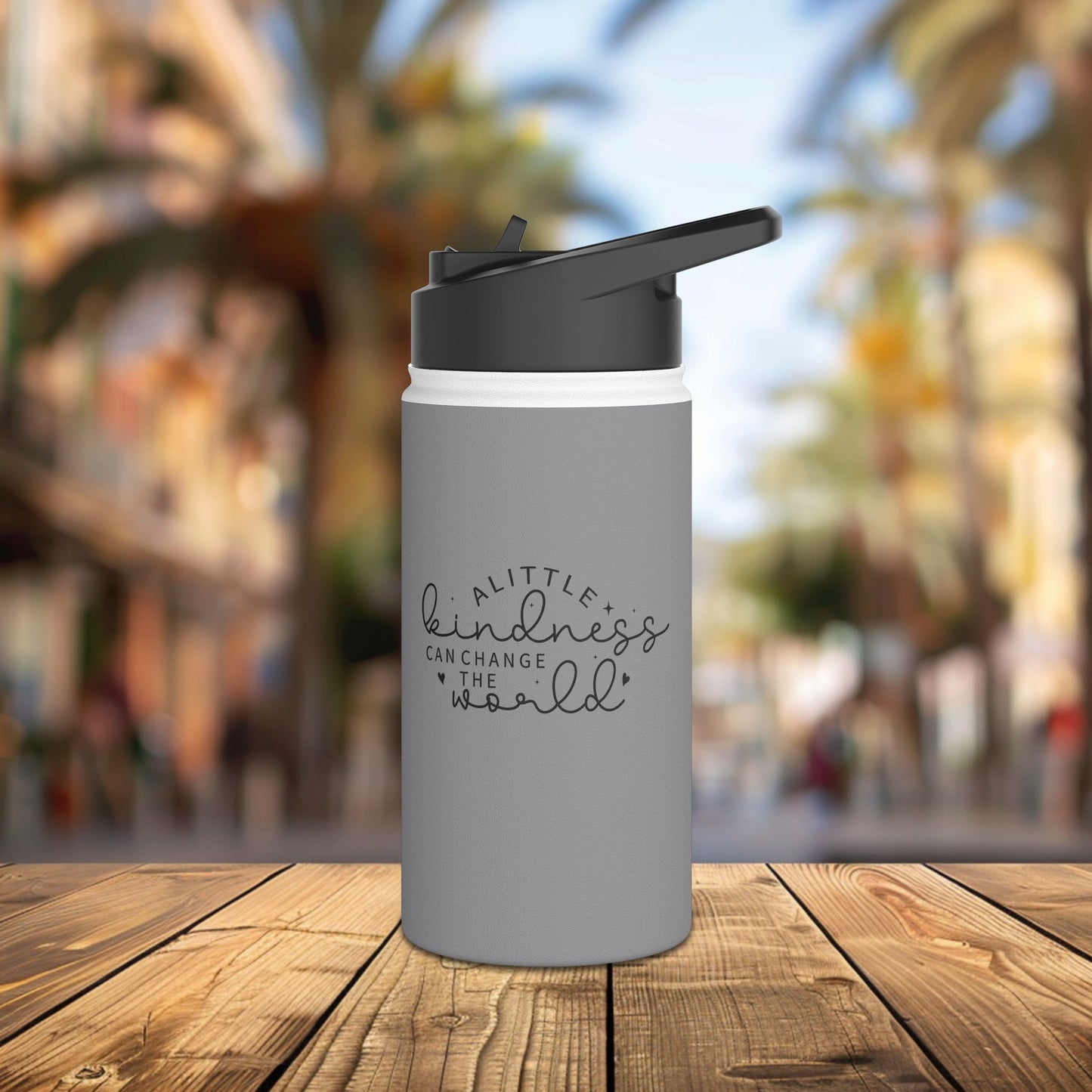 stainless steel water bottle, standard lid - a little kindness can change the world - positive quote