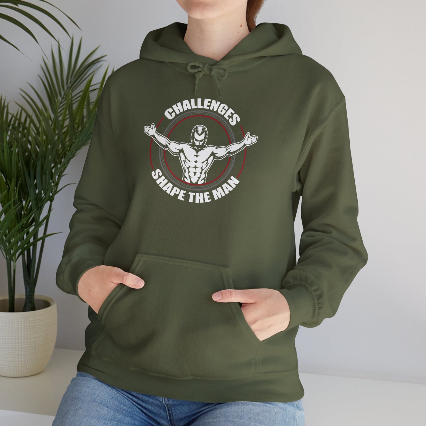 unisex heavy blend™ hooded sweatshirt - challenges shape the man - grit and growth quote