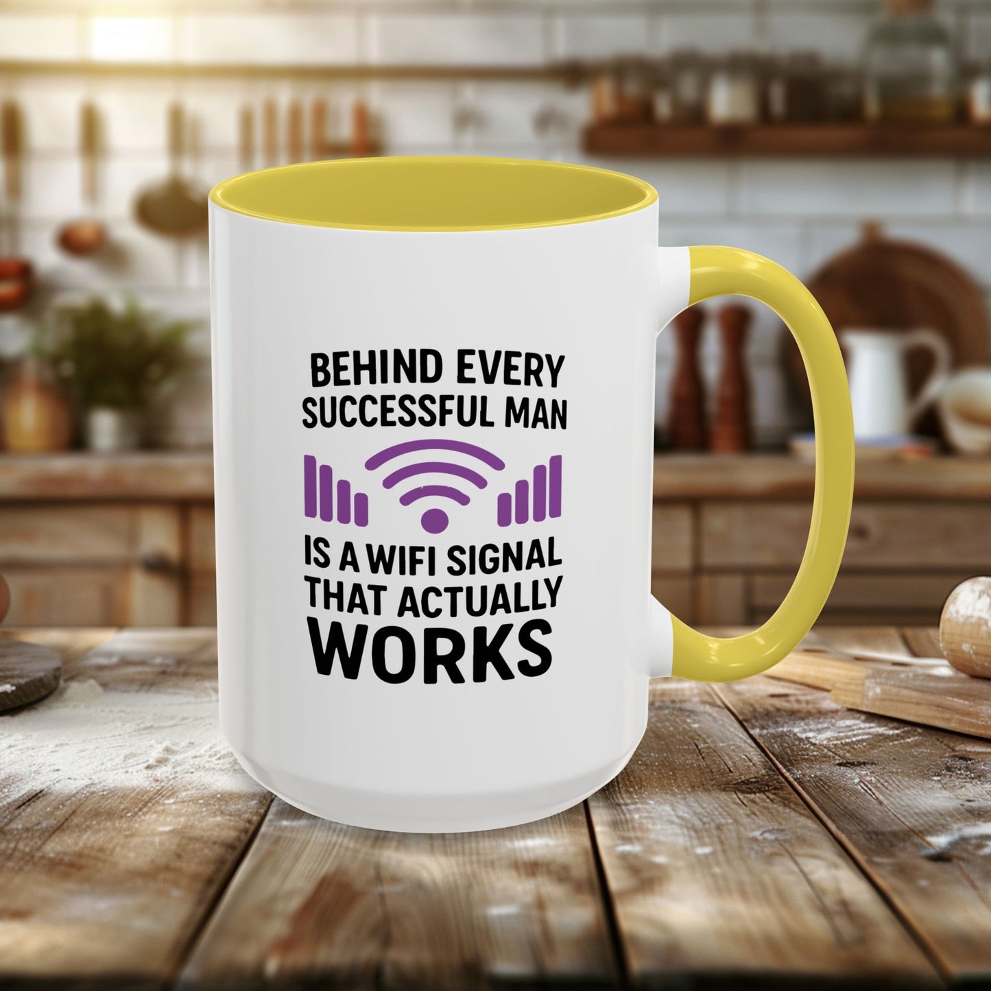 colorful mugs (11oz, 15oz) - behind every successful man is a wifi signal that works