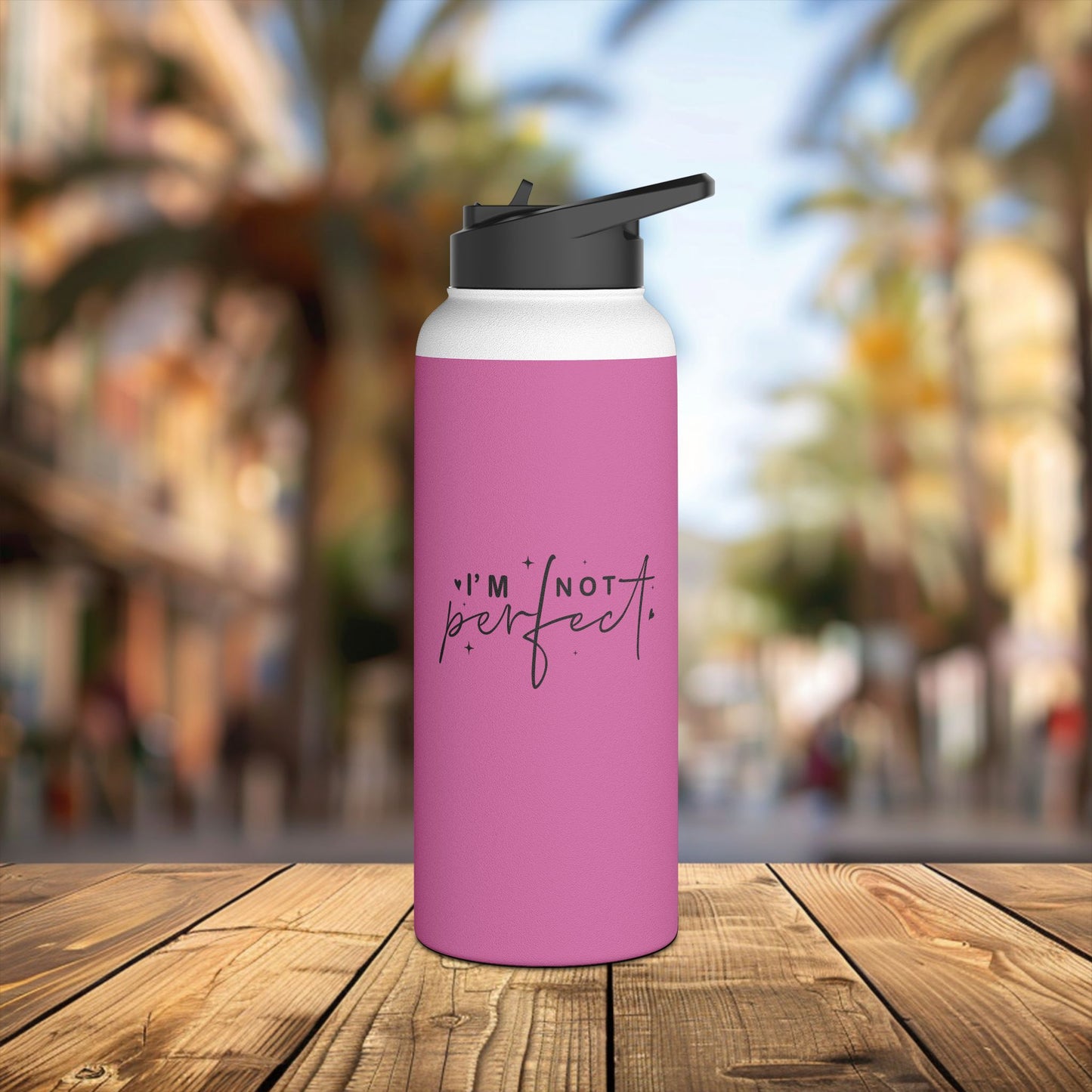 stainless steel water bottle, standard lid - i’m not perfect - self-acceptance quote