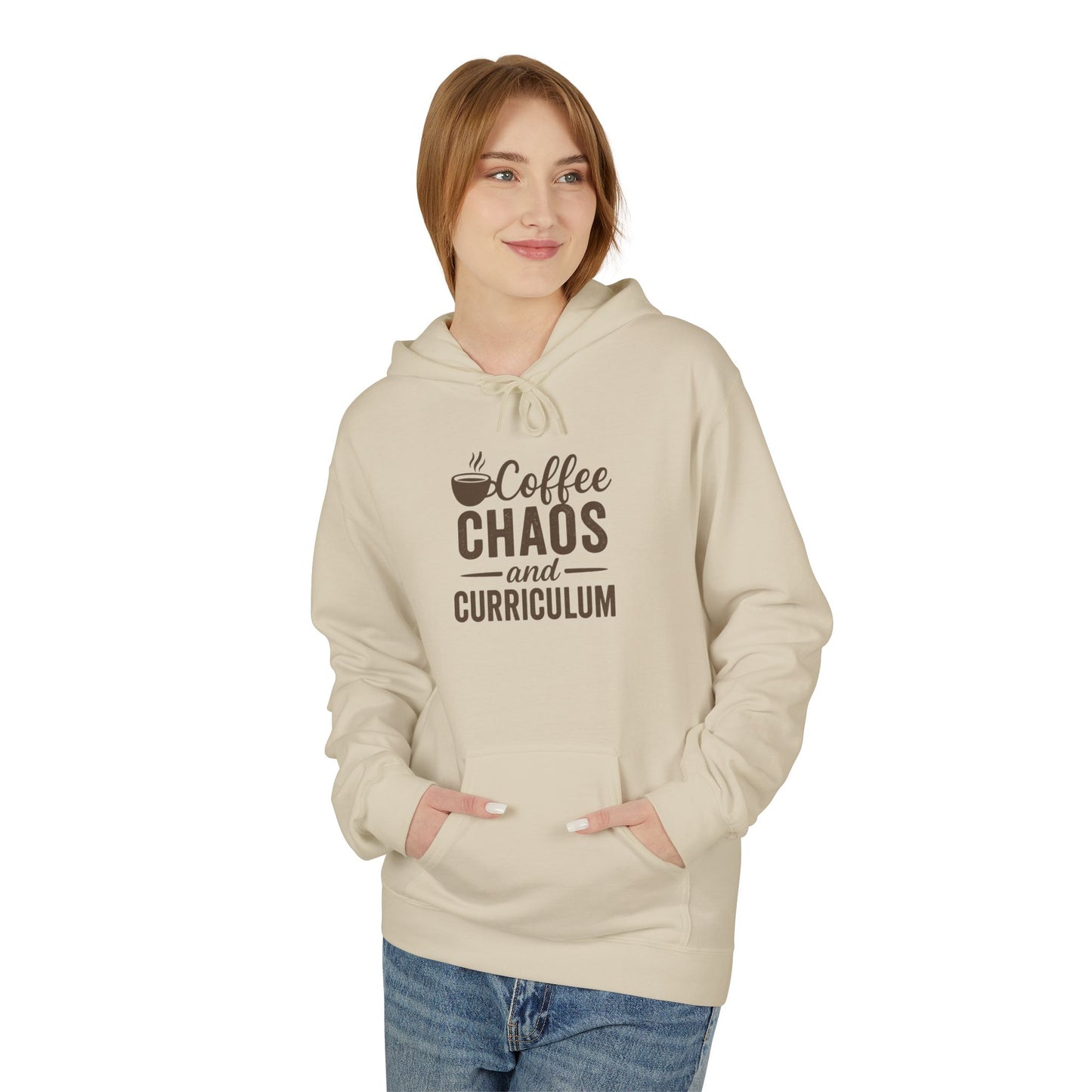 unisex softstyle hoodie - coffee, chaos, and curriculum design. teachers with attitude.