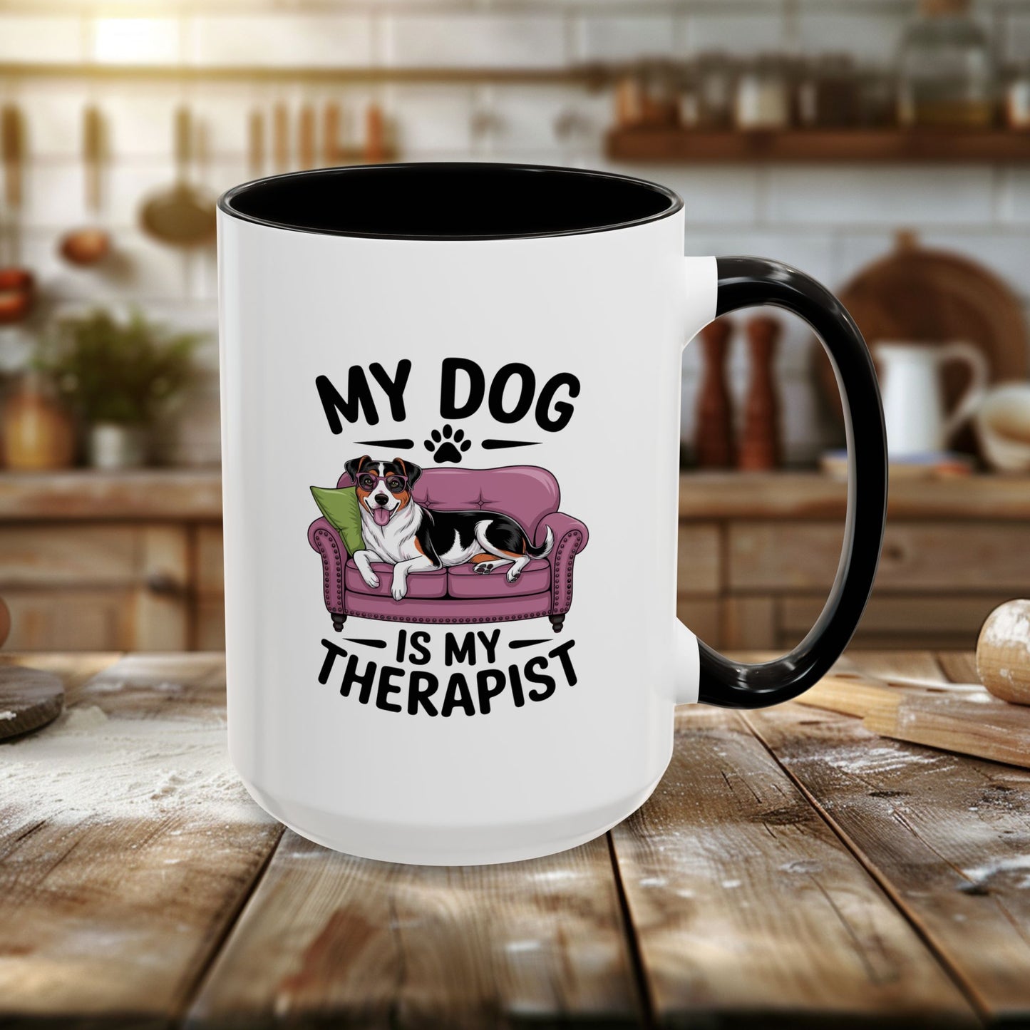 colorful mugs (11oz, 15oz) - my dog is my therapist | funny dog lover gift | cute pet quote design