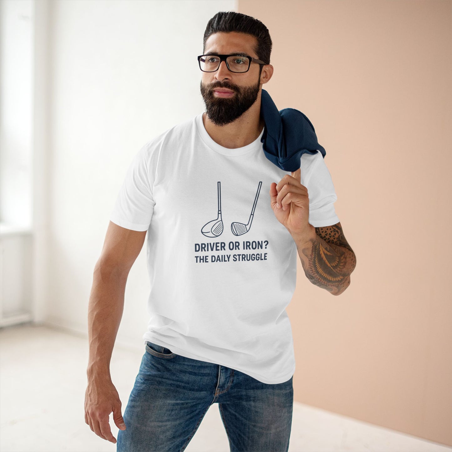 men's stable tee: driver or iron? the daily struggle. golf t-shirt.
