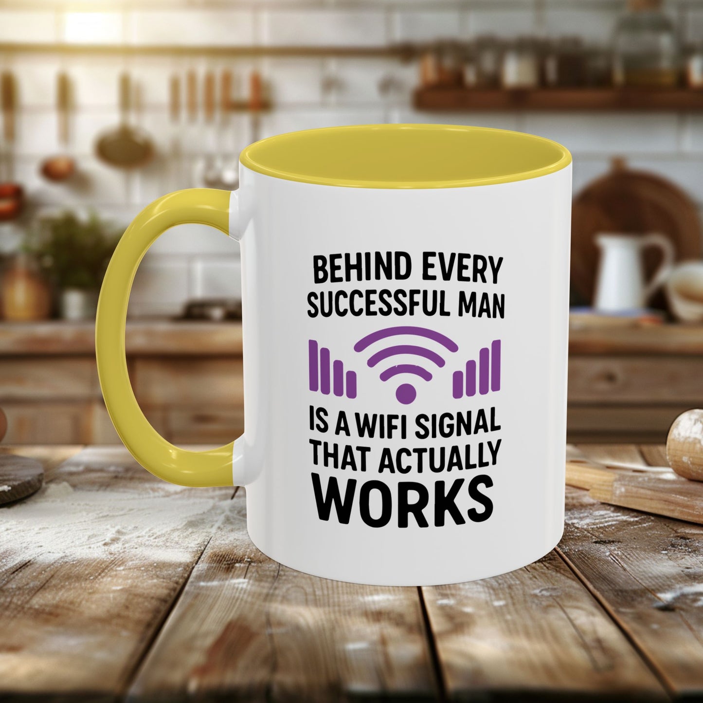 colorful mugs (11oz, 15oz) - behind every successful man is a wifi signal that works