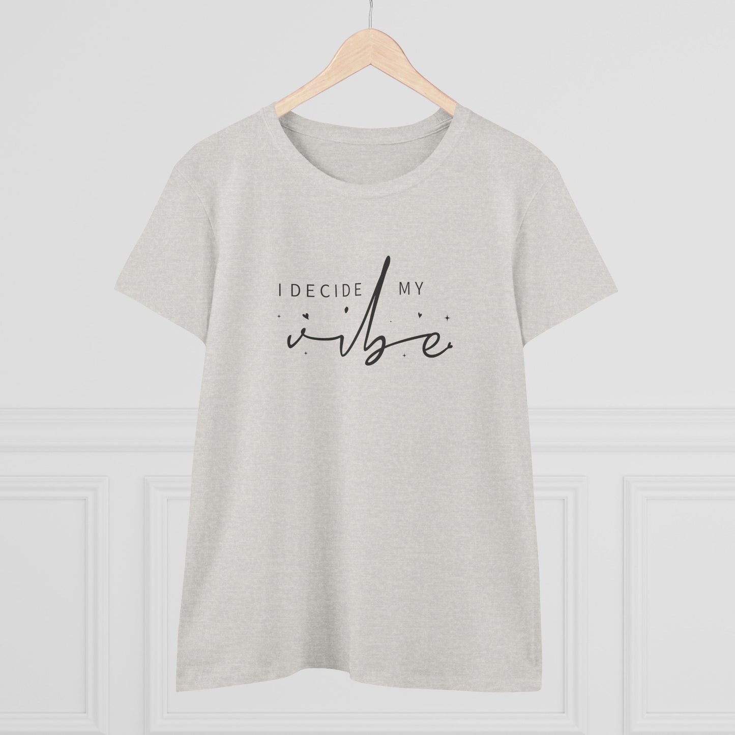 women's midweight cotton tee - i decide my vibe - confidence & control quote