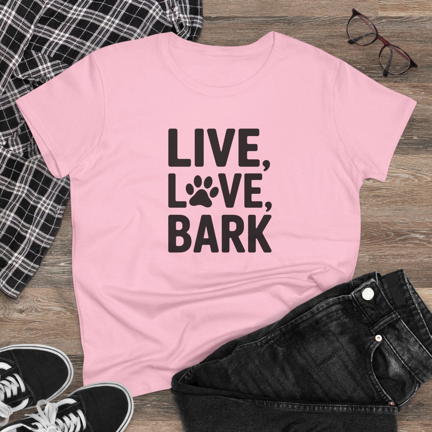 women's midweight cotton tee - live love bark | funny dog lover gift | cute pet quote design