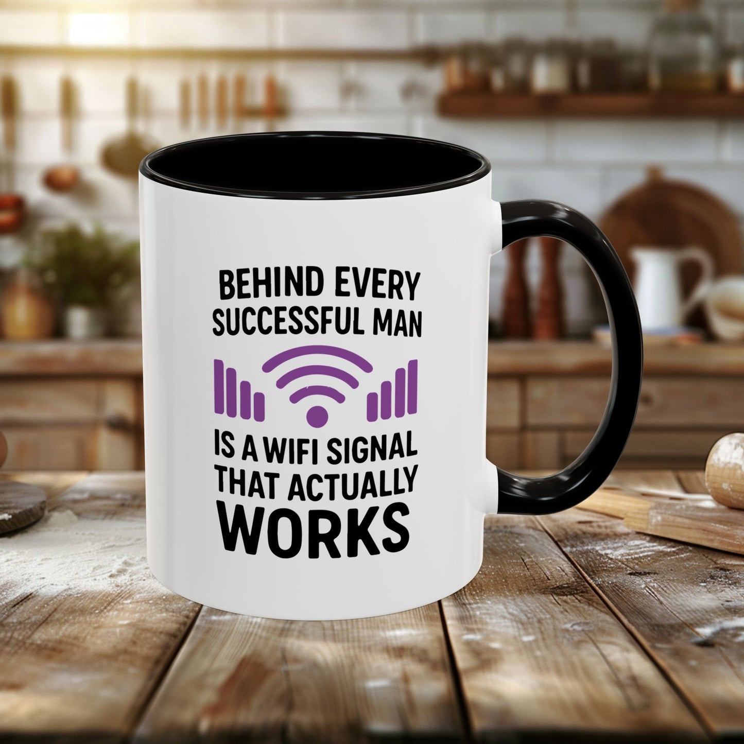 colorful mugs (11oz, 15oz) - behind every successful man is a wifi signal that works