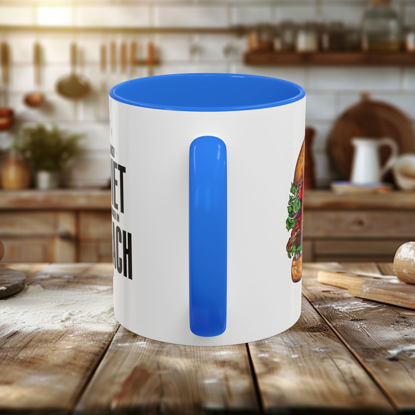 colorful mugs (11oz, 15oz) - a balanced diet is a burger in each hand - funny food quote