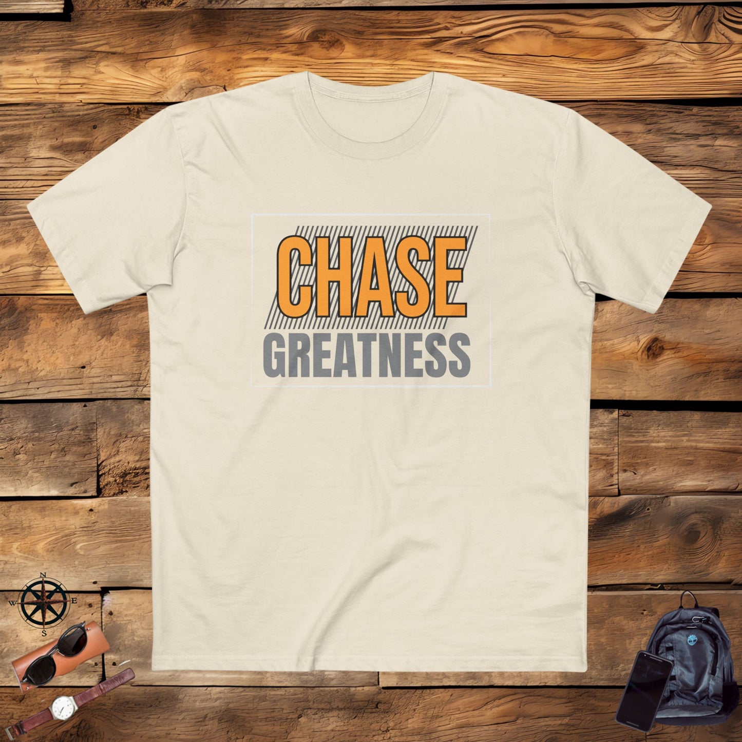 adult staple tee - chase greatness - bold motivation quote