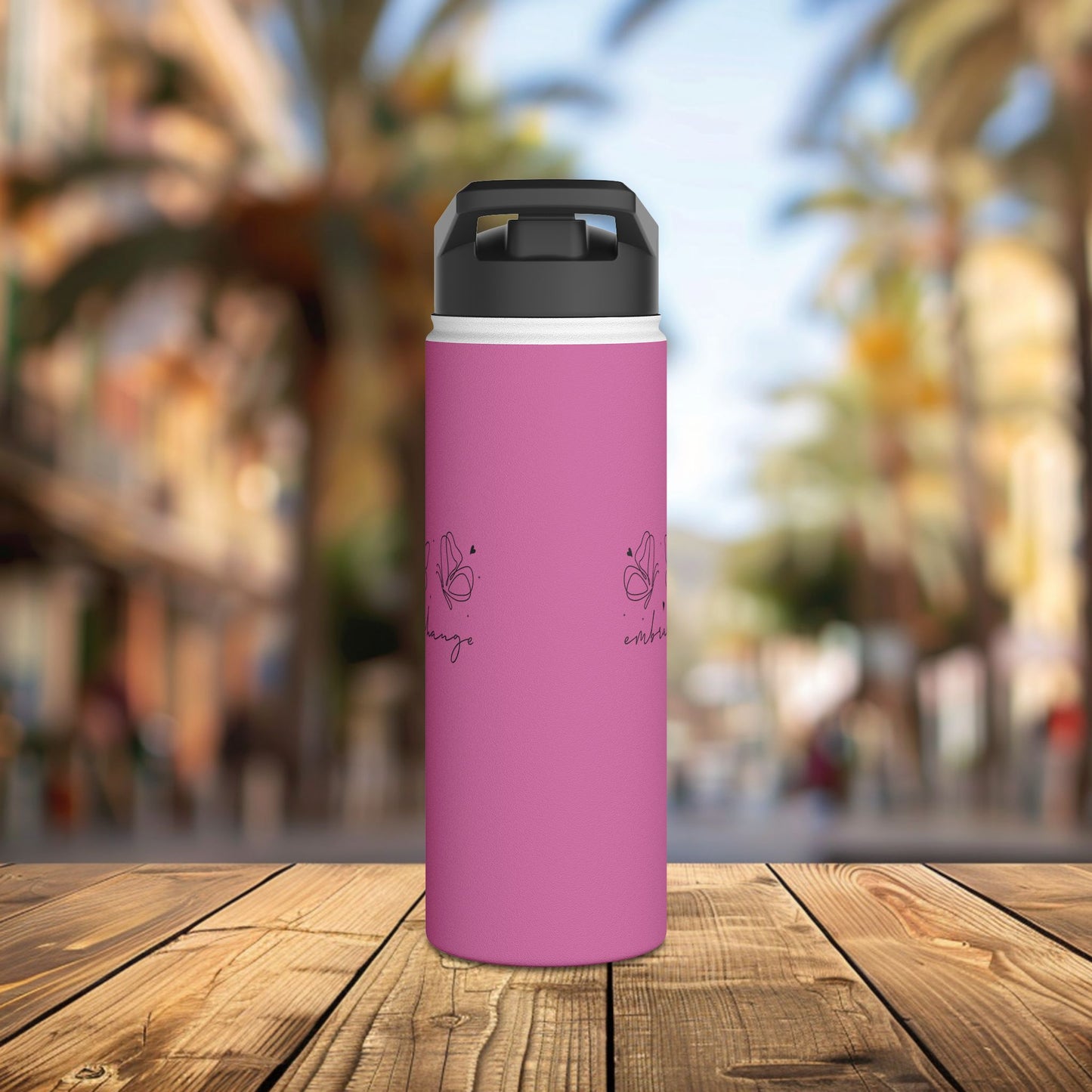 stainless steel water bottle, standard lid - embrace change - growth mindset quote