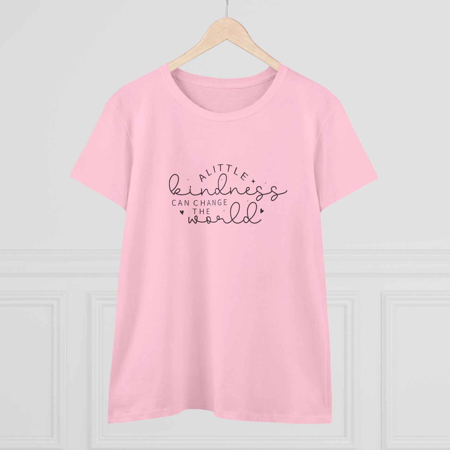 women's midweight cotton tee - a little kindness can change the world - positive quote