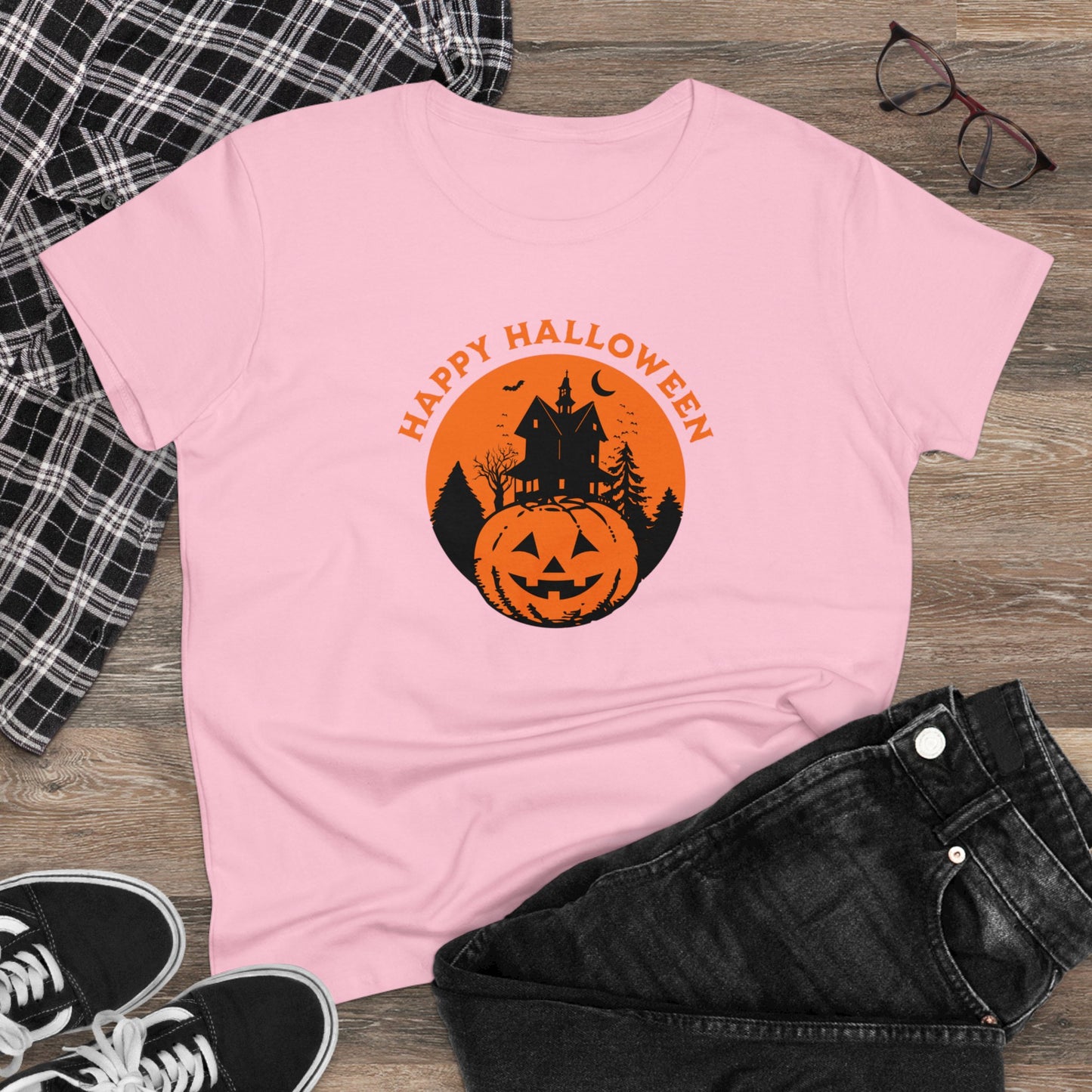 women halloween t-shirt, women tee, halloween gift, jack o'lantern - haunted halloween
