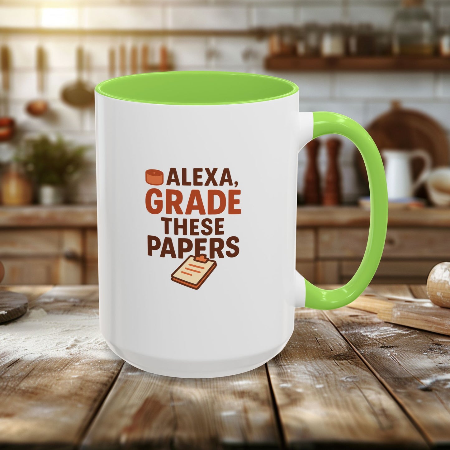 funny coffee mug - 'alexa, grade these papers' - colorful ceramic cup for teachers and students. teachers with attitude.