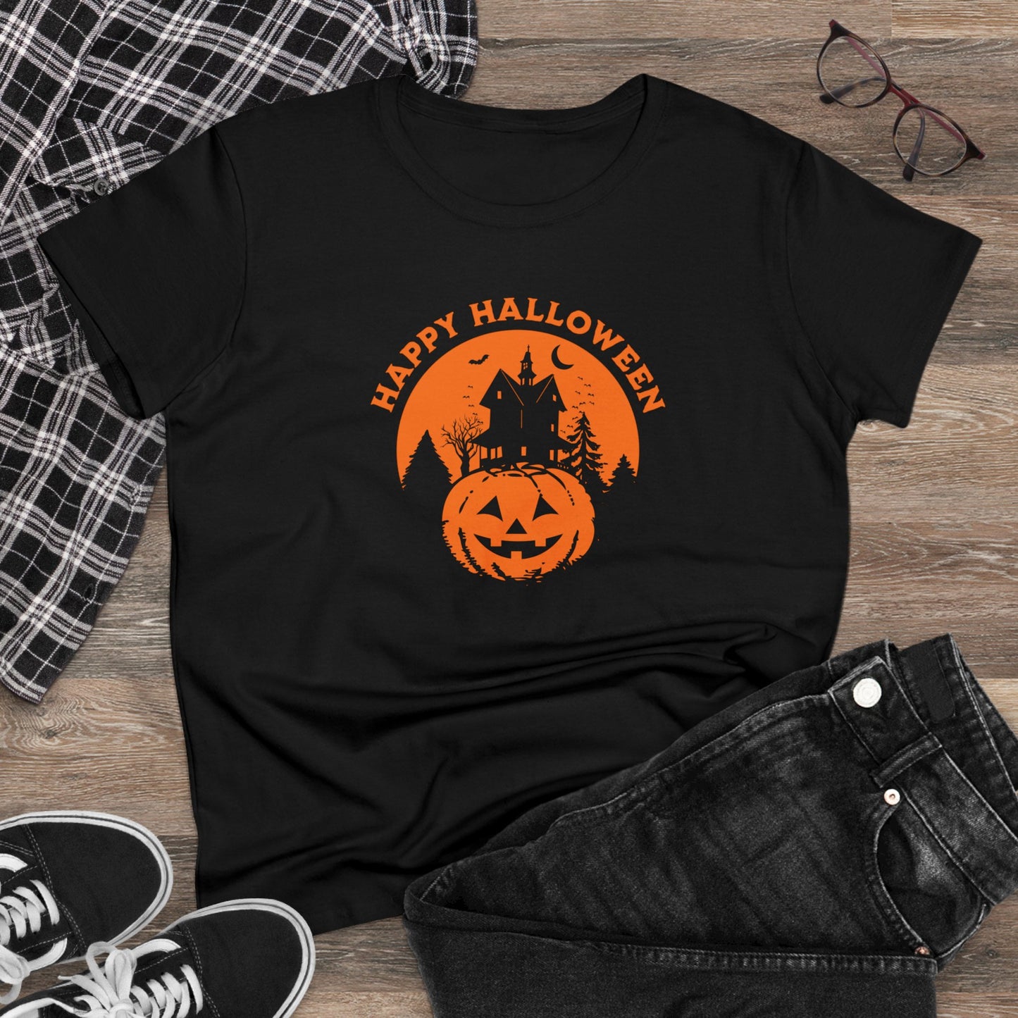 women halloween t-shirt, women tee, halloween gift, jack o'lantern - haunted halloween