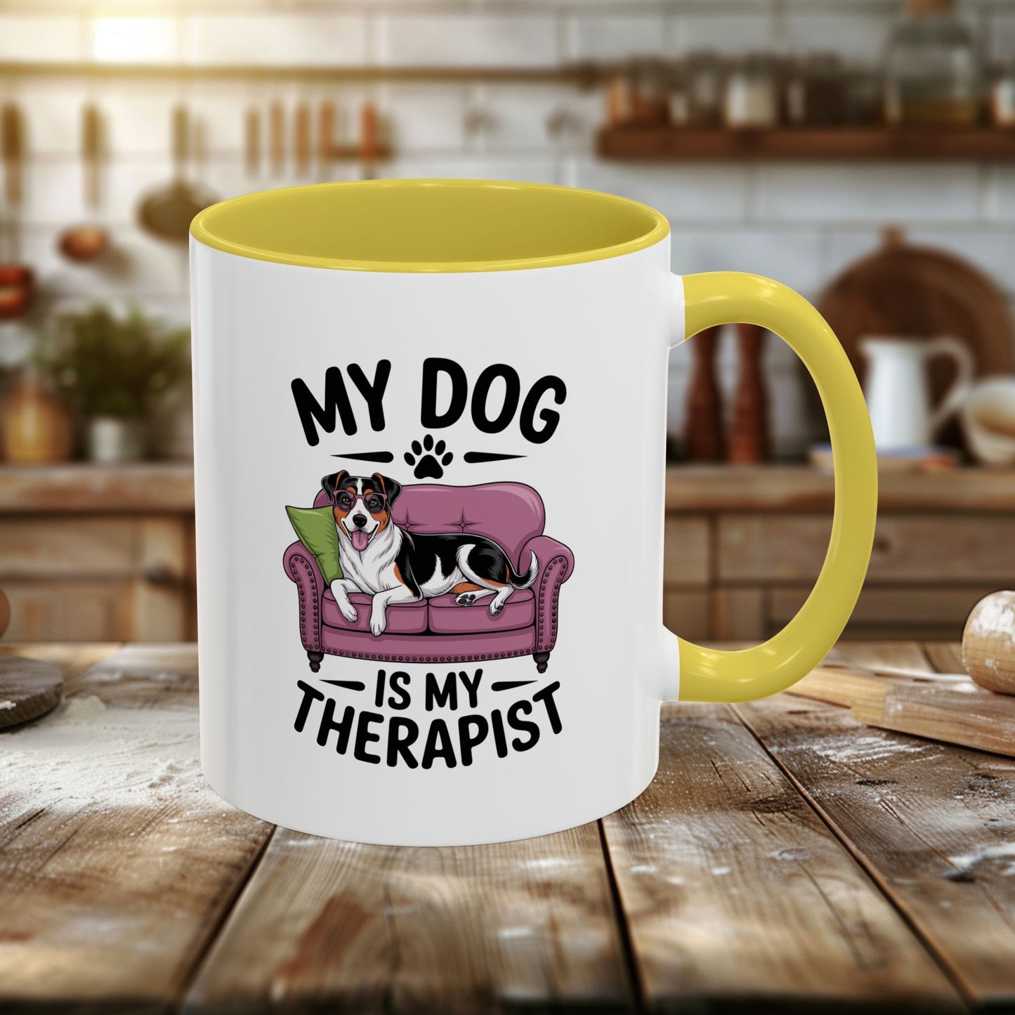 colorful mugs (11oz, 15oz) - my dog is my therapist | funny dog lover gift | cute pet quote design