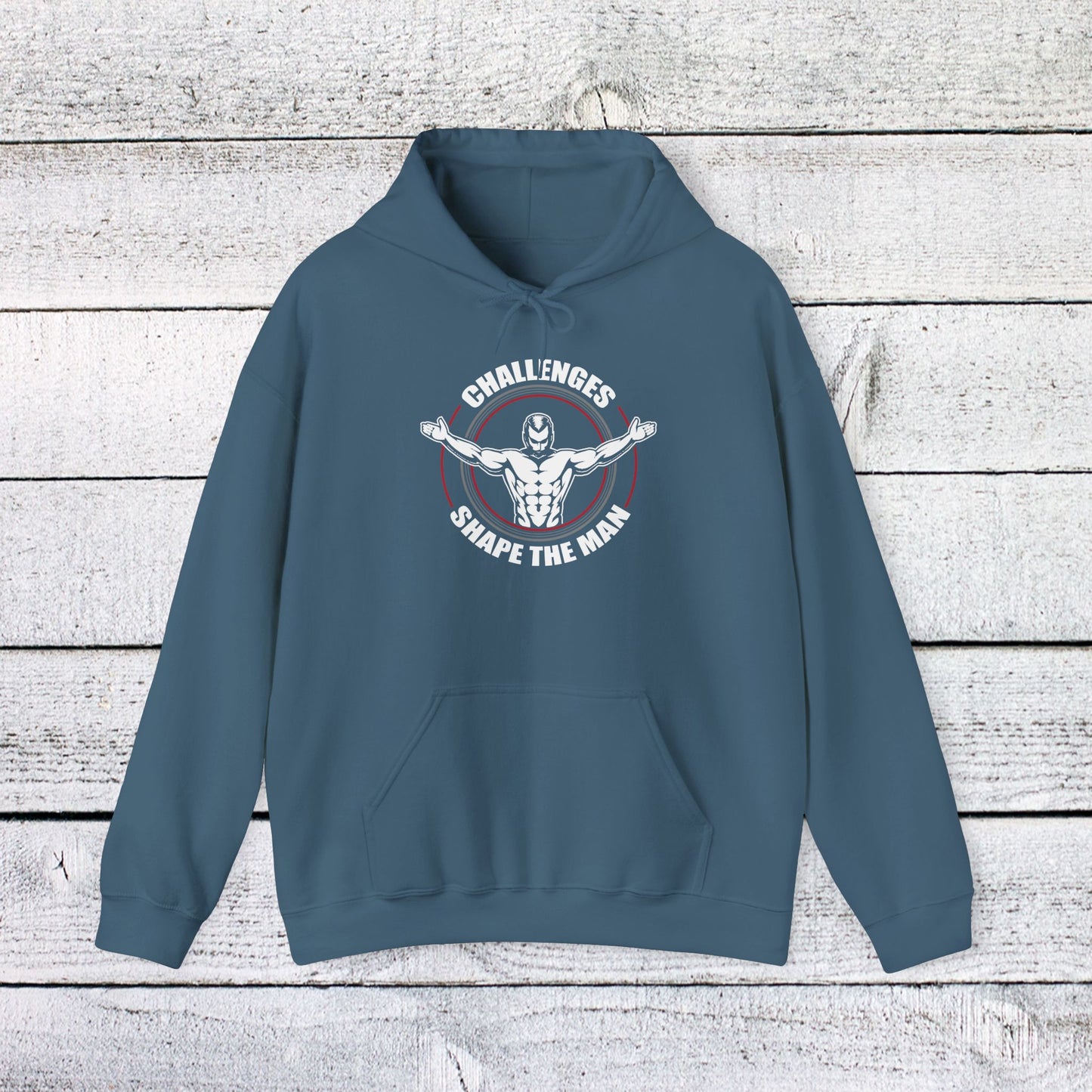 unisex heavy blend™ hooded sweatshirt - challenges shape the man - grit and growth quote