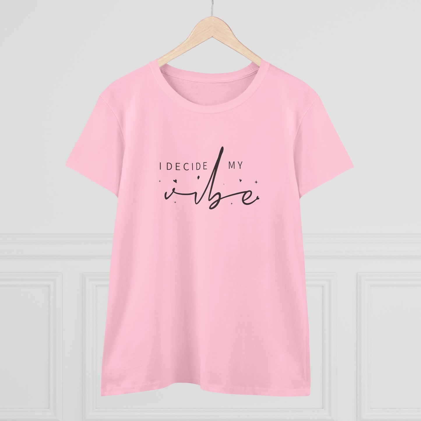 women's midweight cotton tee - i decide my vibe - confidence & control quote